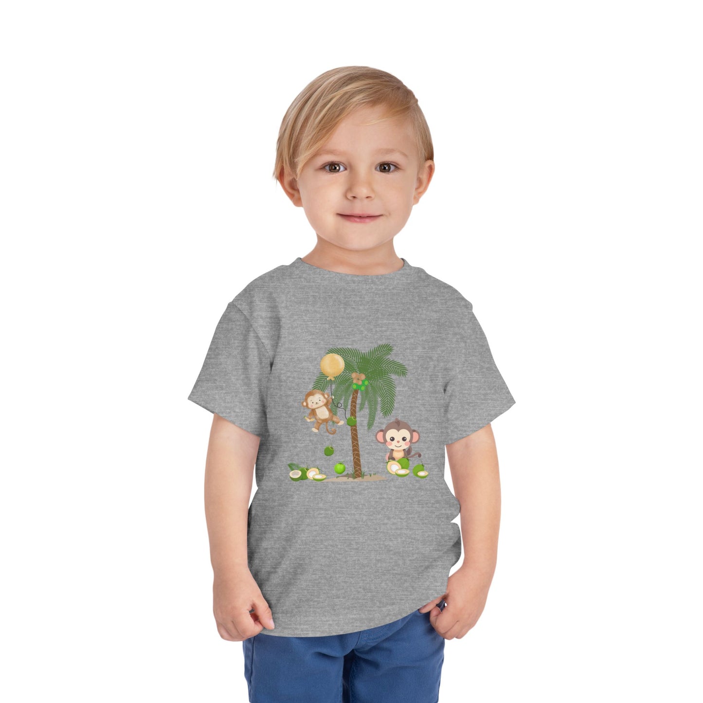 Cute Monkey Tropical Toddler Tee, Perfect for Summer Play, Birthday Gift, Beach Days, Jungle Themes, Toddler Clothing
