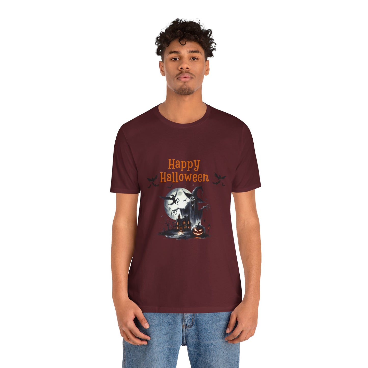 Happy Halloween Unisex Tee, Spooky T-Shirt, Halloween Gift, Fall Wardrobe Essential, Ghosts and Ghouls Vibe