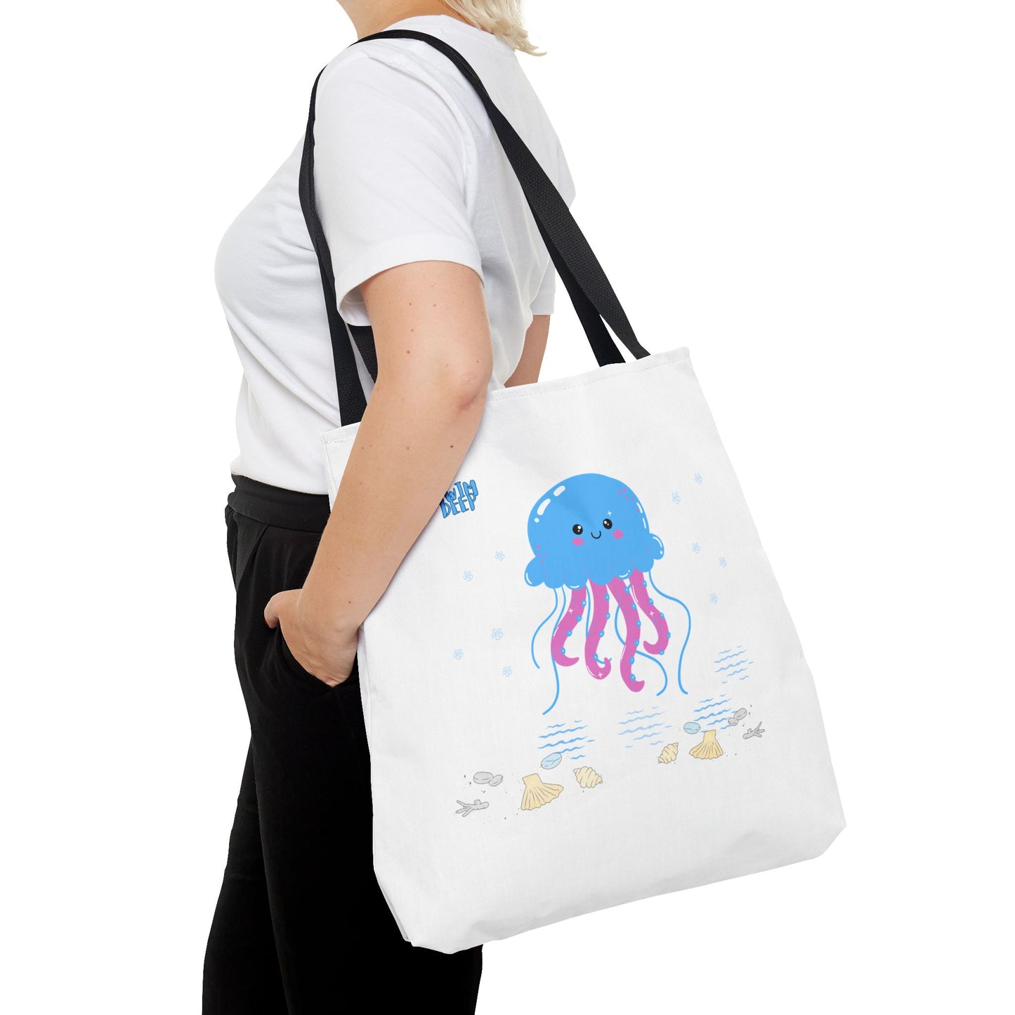 Blue jellyfish with pink tentacles Tote Bag