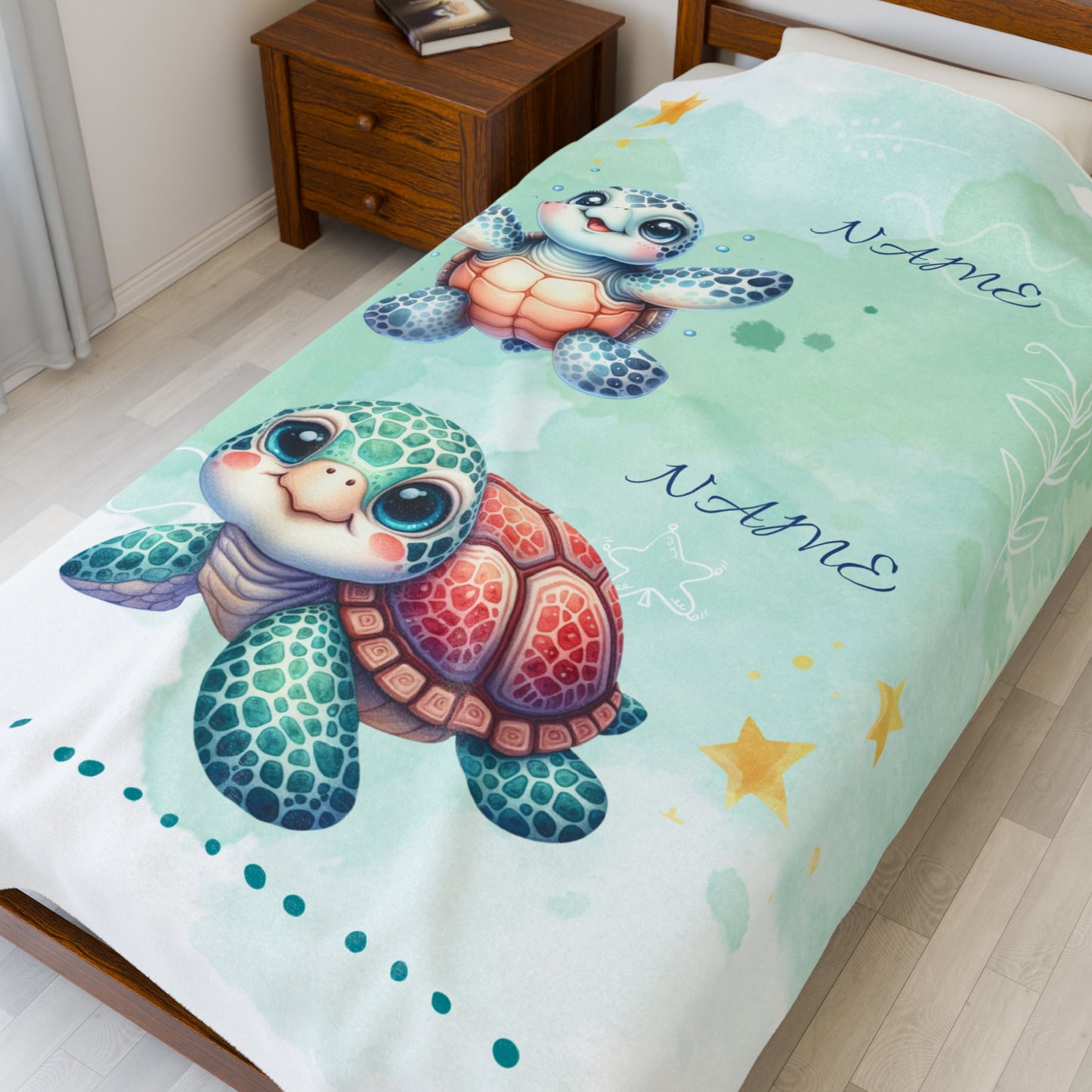 Personalized Turtle Plush Blanket, Baby Shower Gift, Nursery Decor, Soft Throw Blanket, Birthday Present