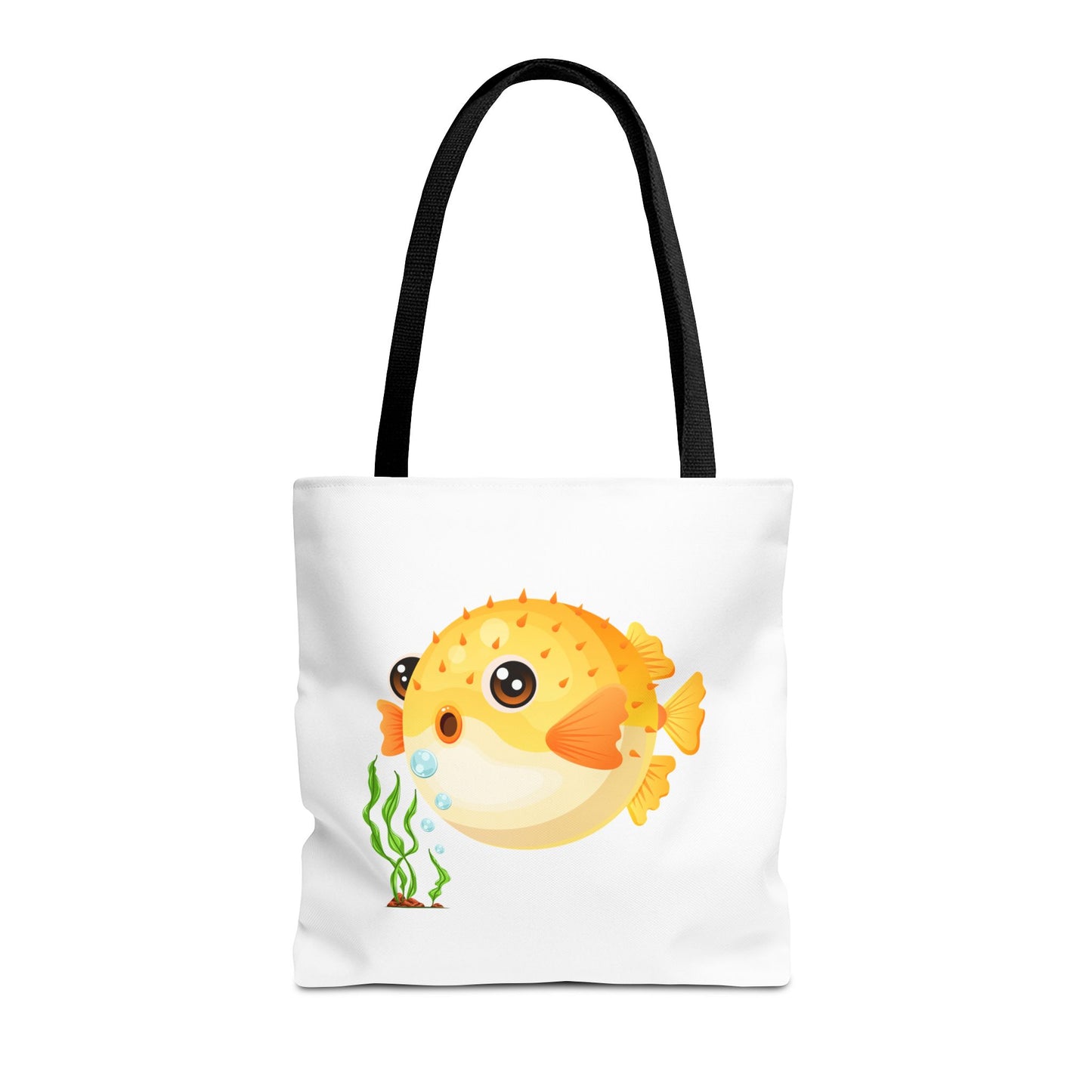Cartoon Pufferfish with seaweed Tote Bag