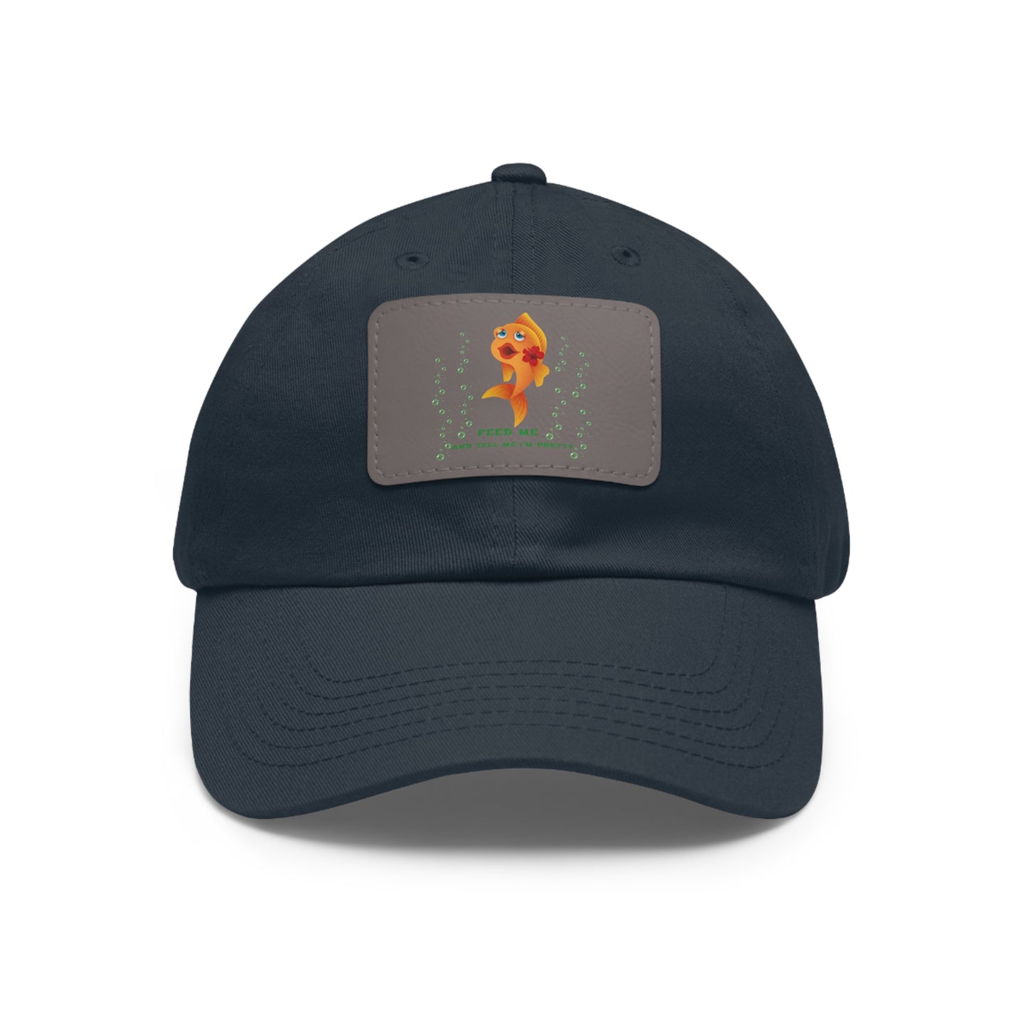 Cartoon goldfish with red lips and flower Dad Hat with Leather Patch (Rectangle)