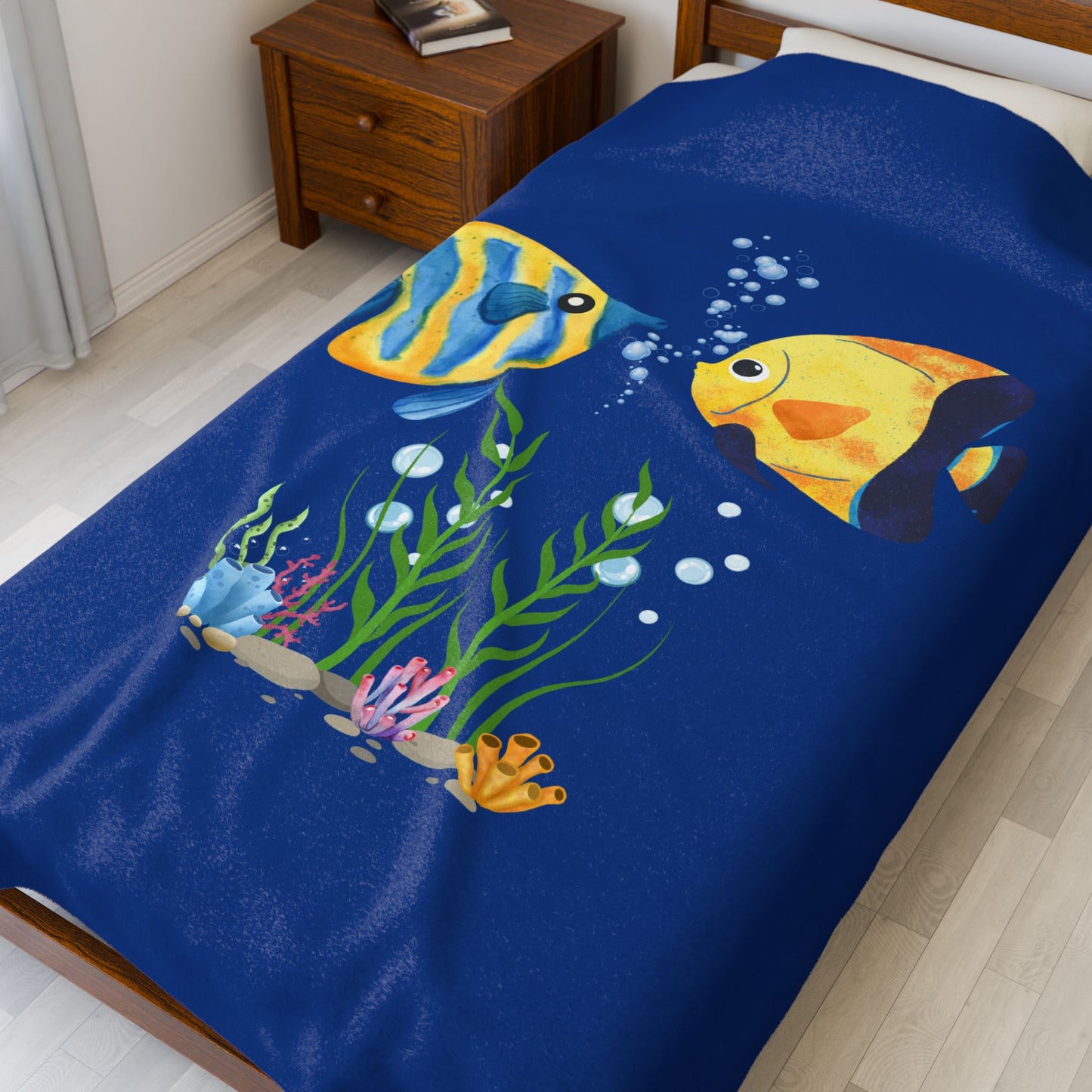 Two fish greet in underwater Velveteen Plush Blanket