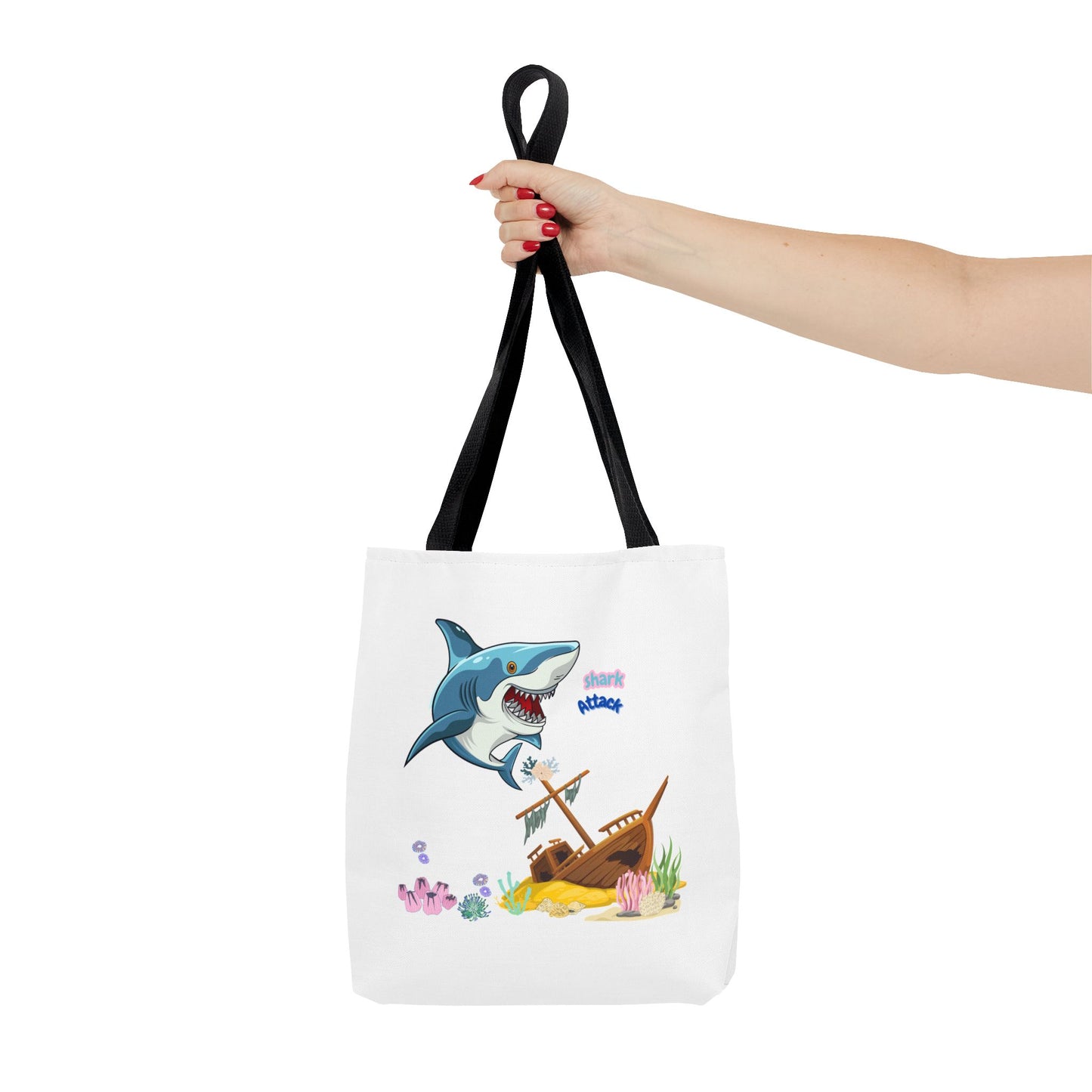Shark ship colorful coral reef Tote Bag