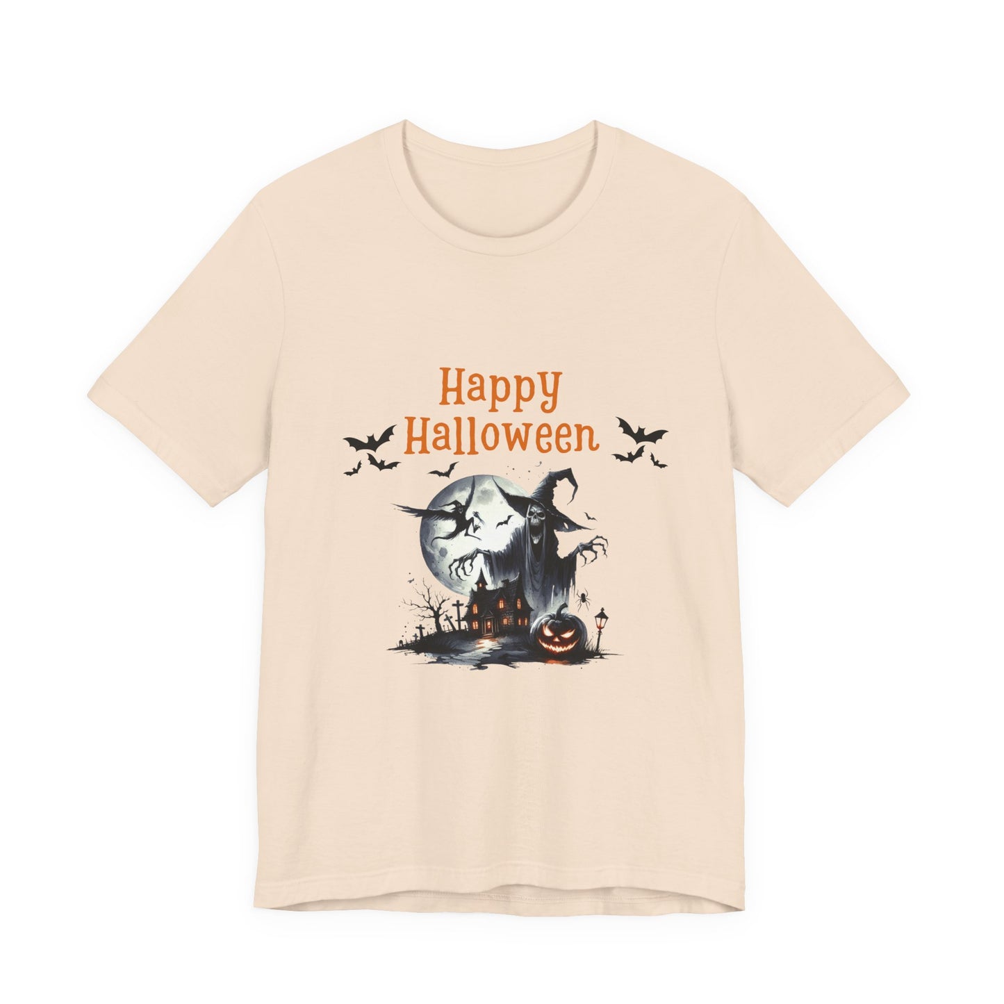 Happy Halloween Unisex Tee, Spooky T-Shirt, Halloween Gift, Fall Wardrobe Essential, Ghosts and Ghouls Vibe