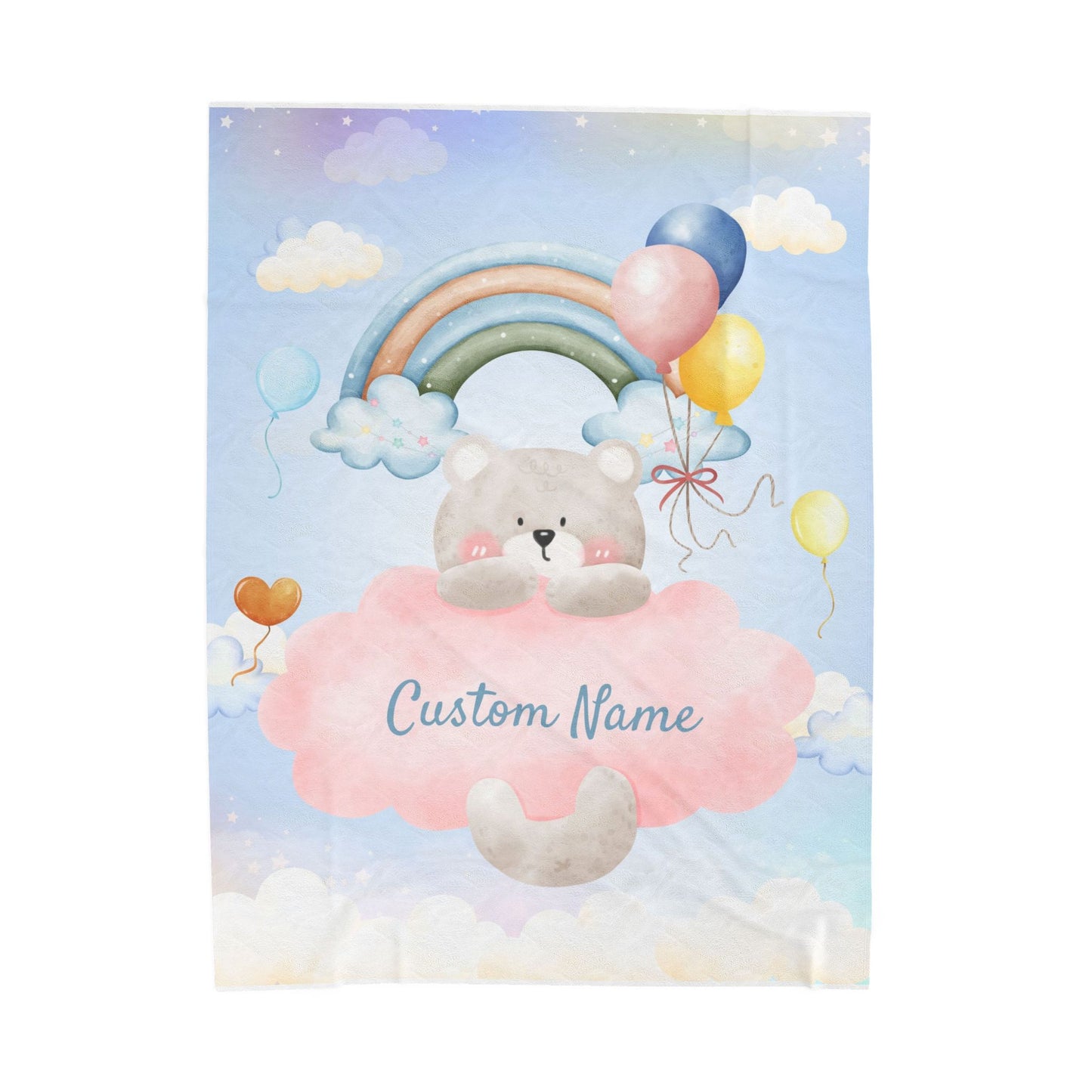 Custom Plush Blanket with Rainbow Bear Design, Soft Throw Blanket, Cozy Baby Blanket, Personalized Gift, Cute Nursery Decor