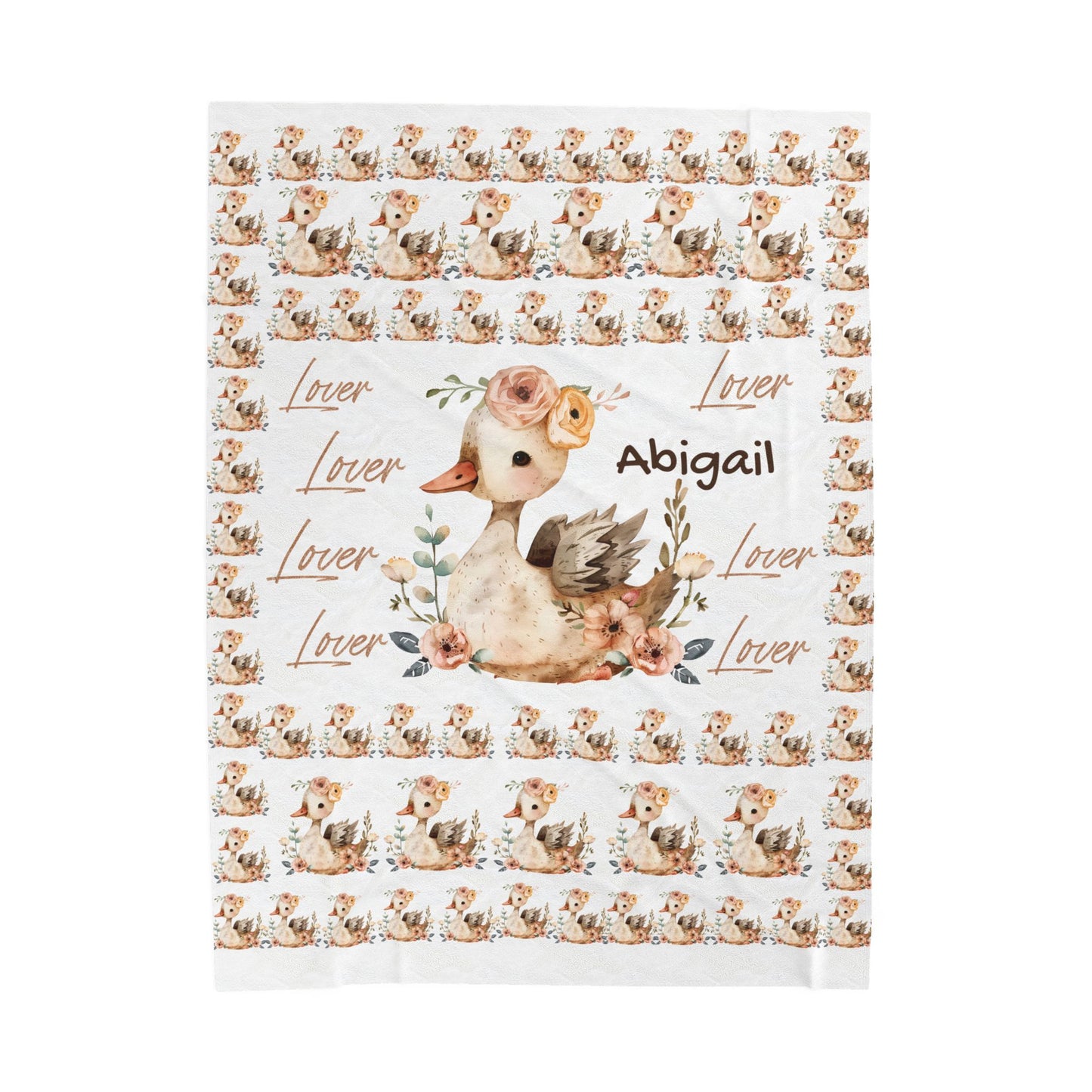 Personalized Velveteen Plush Blanket with Floral Duck Design | Cozy Gift for Baby Nursery, Birthday, Baby Shower, New Parents