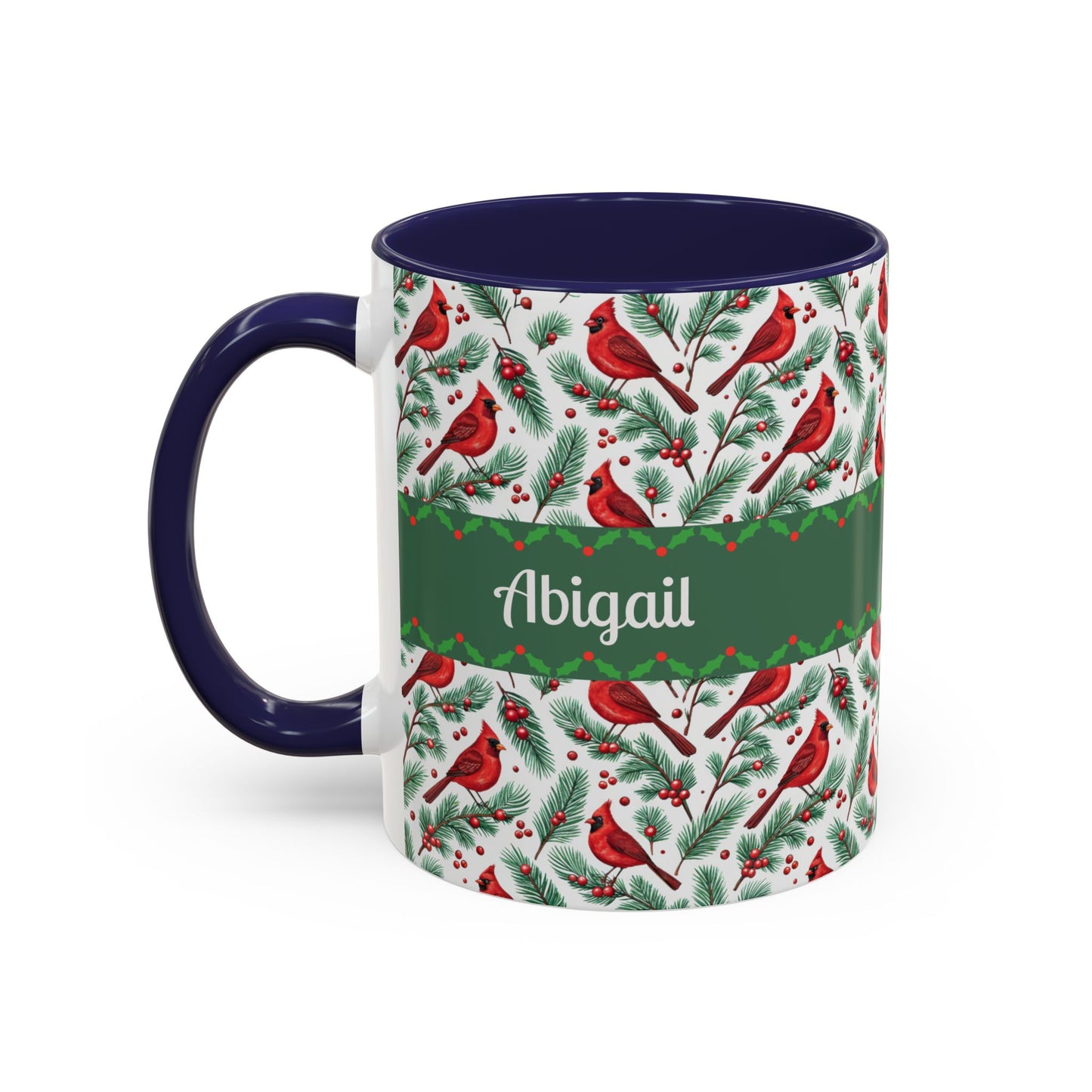 Personalized Holiday Coffee Mug, Festive Cardinal Mug, Custom Name Mug, Christmas Gift, Winter Decor, Drinkware