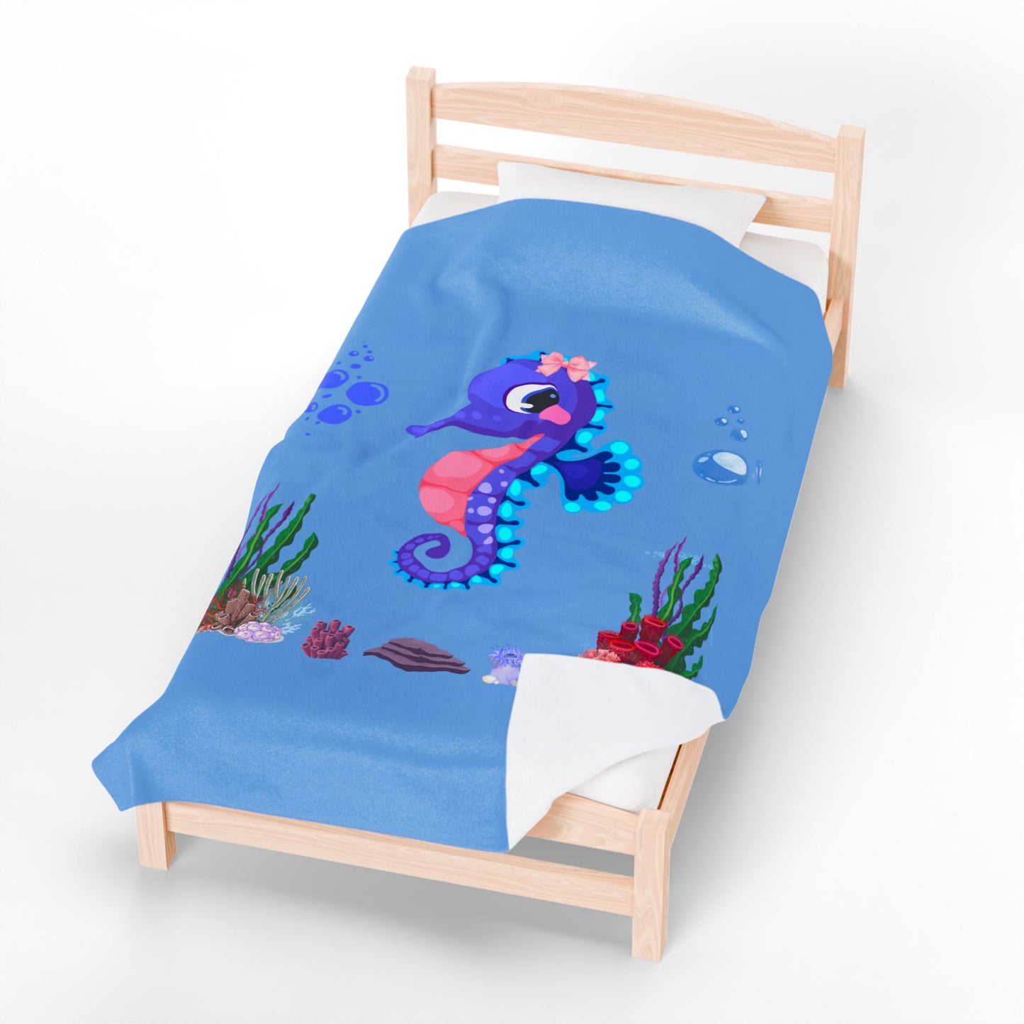Seahores playful under the sea Velveteen Plush Blanket