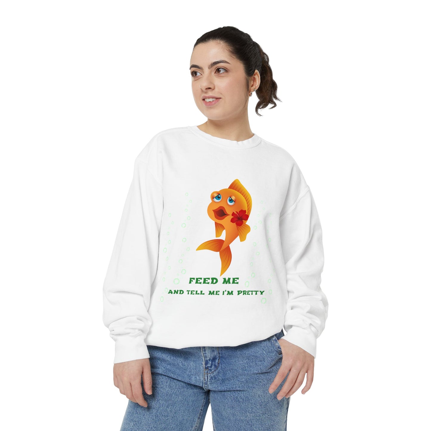 Cartoon goldfish with red lips and flower Unisex Garment-Dyed Sweatshirt