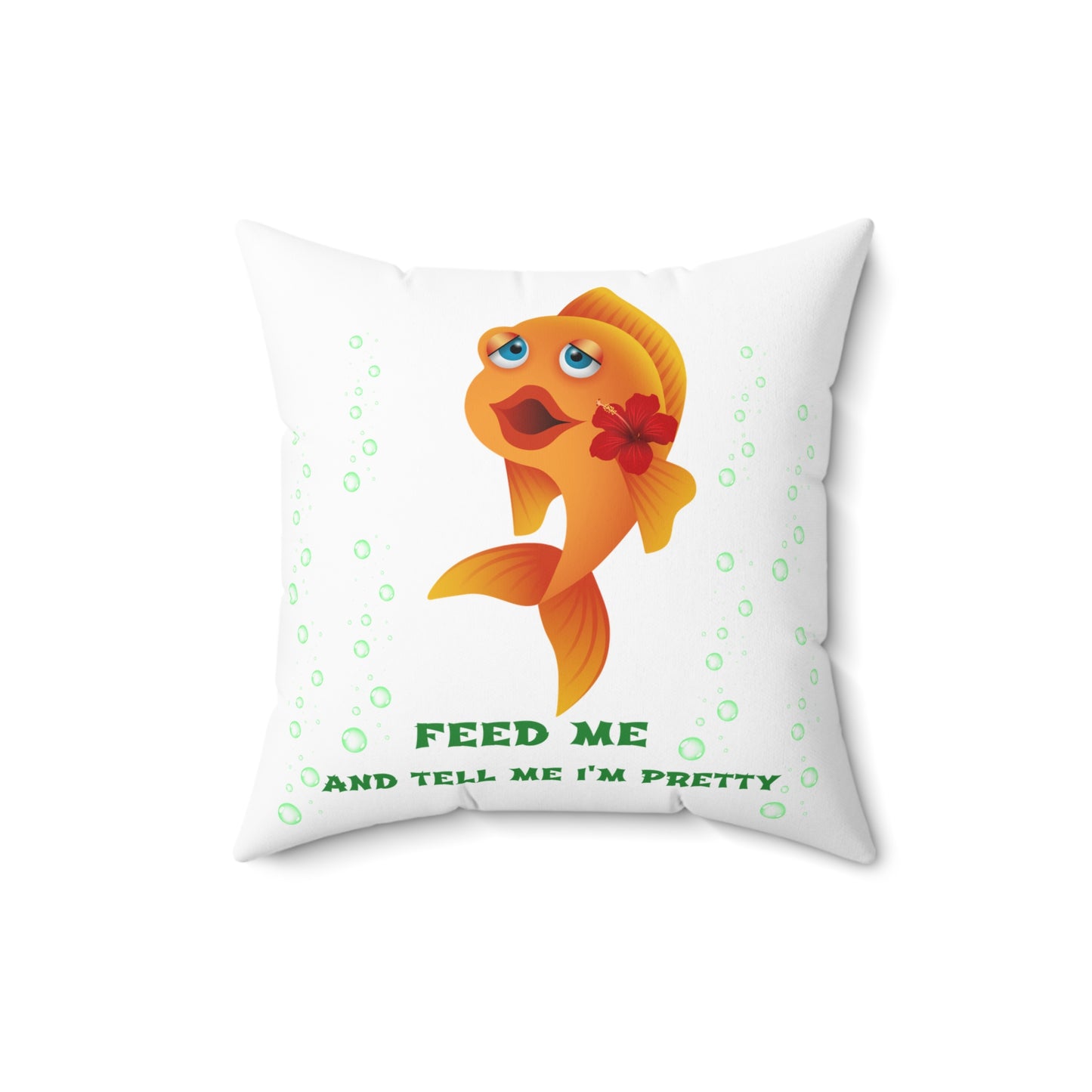 Cartoon goldfish with red lips and flower Spun Polyester Square Pillow