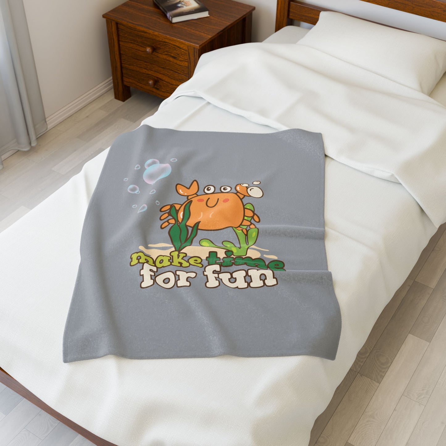 Cartoon crab lllusstration promoting joy and playfulness Velveteen Plush Blanket