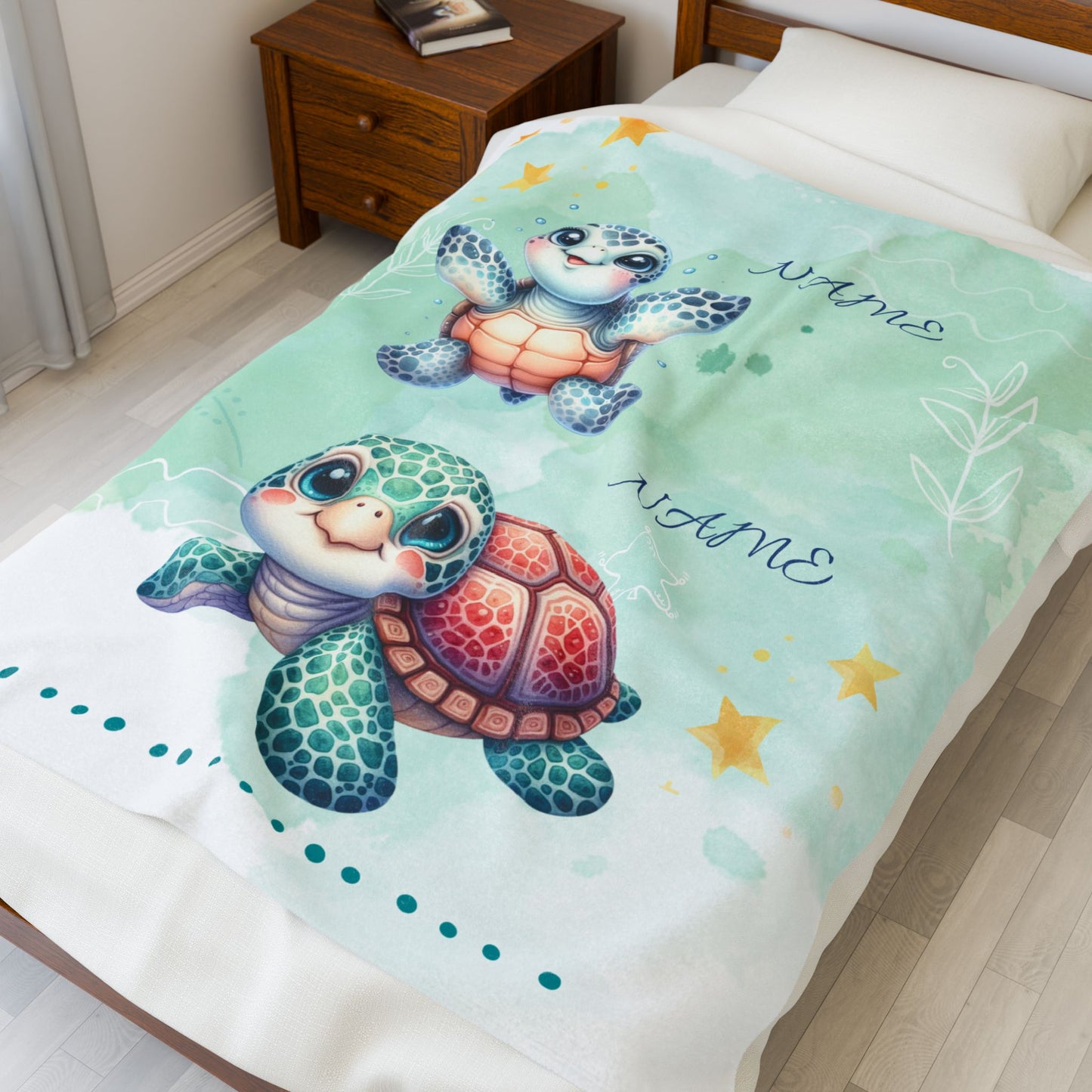 Personalized Turtle Plush Blanket, Baby Shower Gift, Nursery Decor, Soft Throw Blanket, Birthday Present