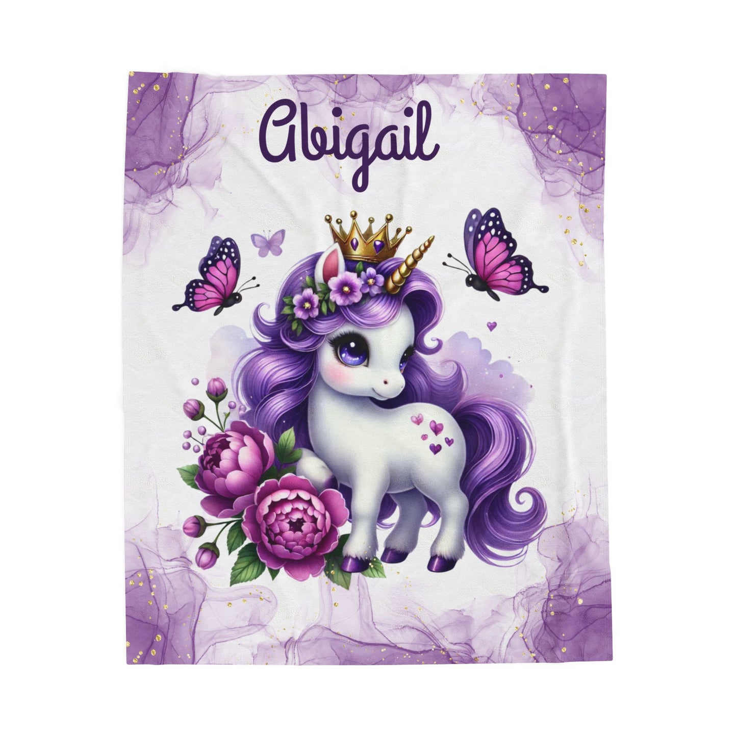 Personalized Unicorn Velveteen Plush Blanket, Cozy Kids Blanket, Birthday Gift, Nursery Decor, Soft Throw Blanket