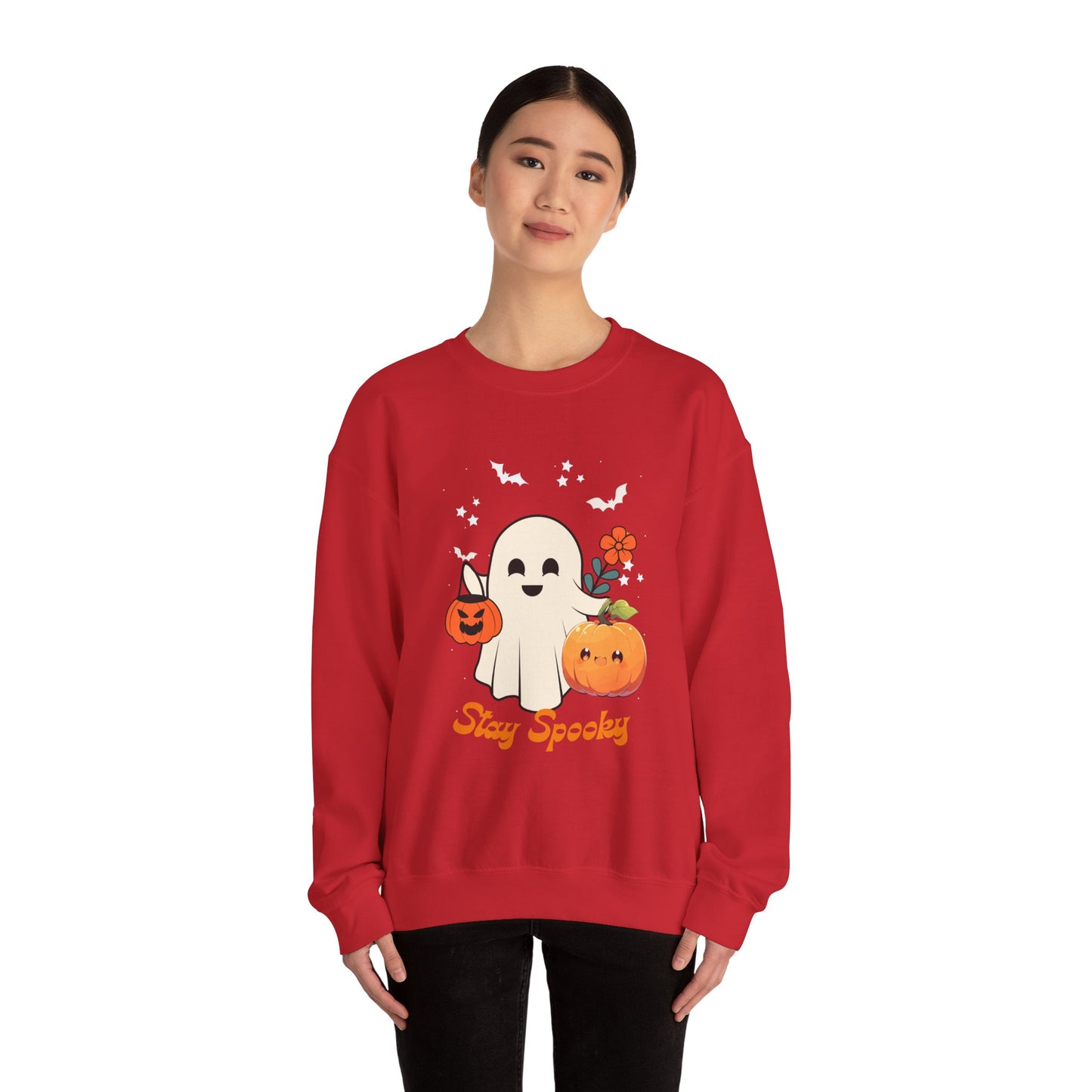 Halloween Ghost Sweatshirt, Cozy Unisex Crewneck for Fall, Stay Spooky Sweatshirt, Perfect for Halloween, Autumn Wardrobe Essential