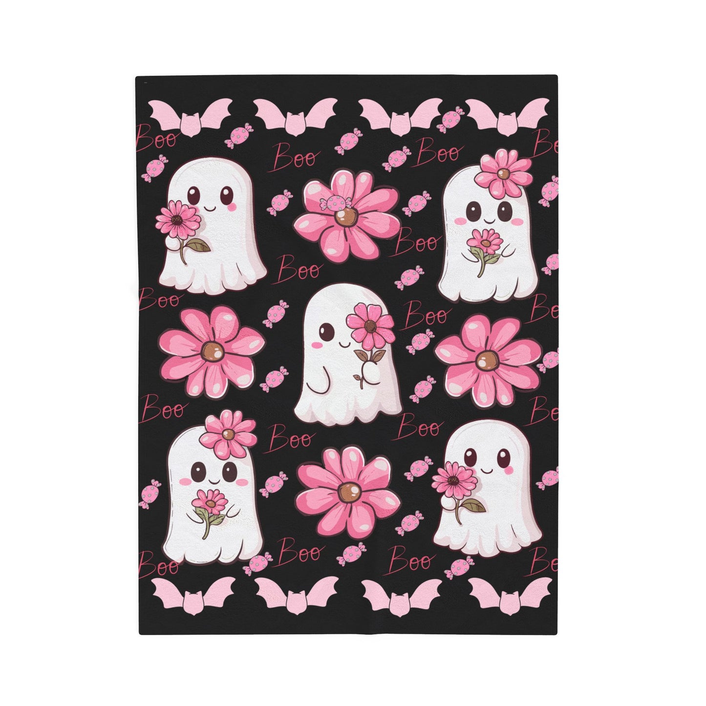 Cute Ghost Velveteen Plush Blanket, Cozy Throw Blanket, Halloween Decor, Gift for Kids, Soft Plush Blanket