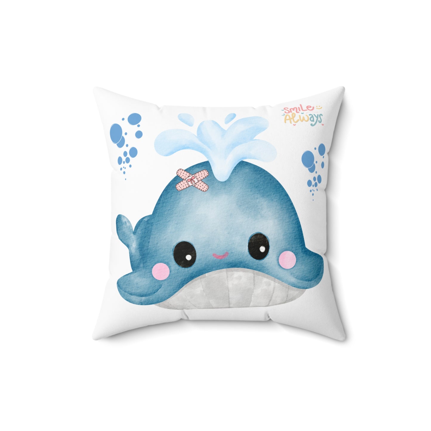 Whale with a bandage and bubble pun Polyester Square Pillow