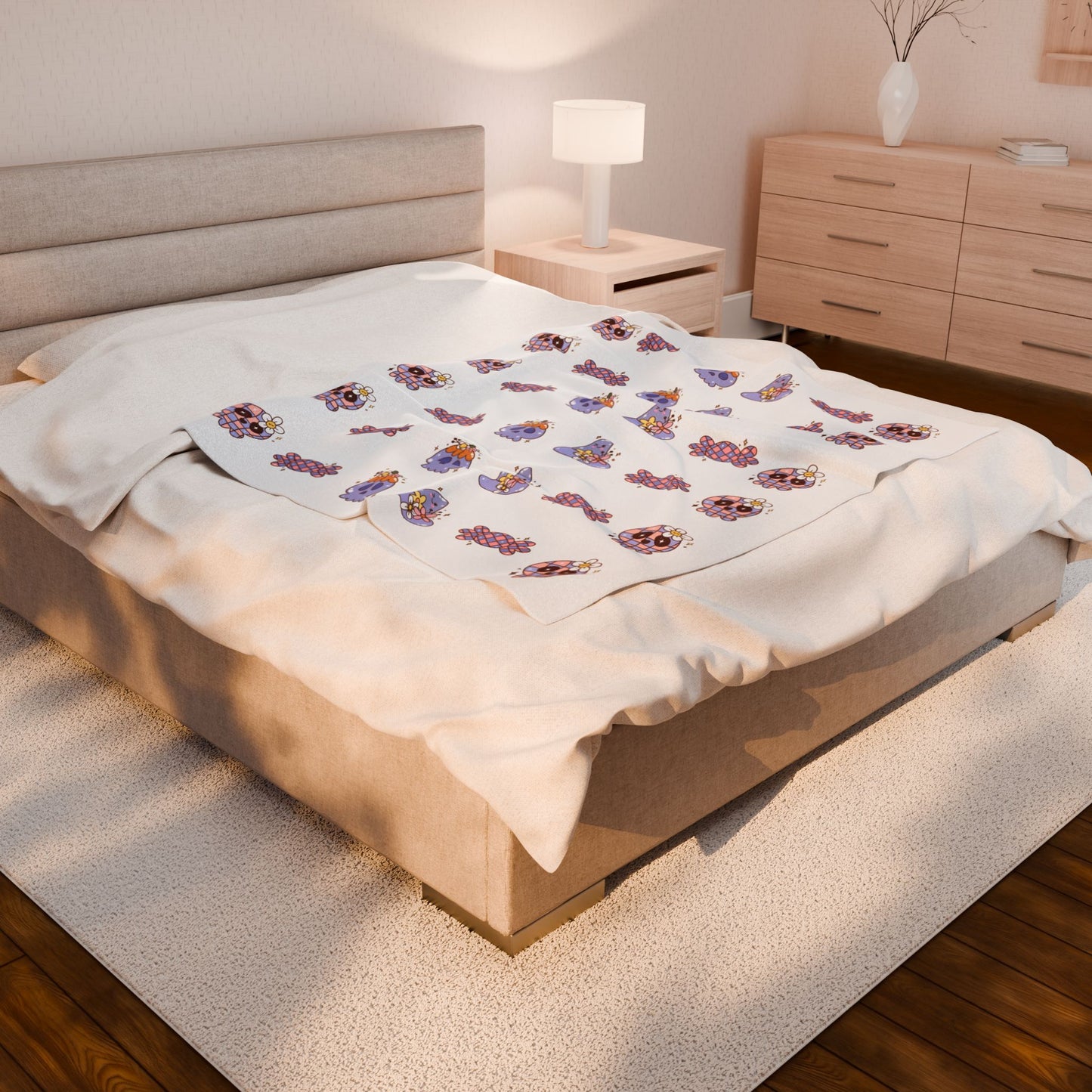 Cozy Velveteen Plush Blanket - Fun Skull & Floral Pattern, Unique Home Decor, Great Gift for Halloween, Birthdays, or Cozy Nights
