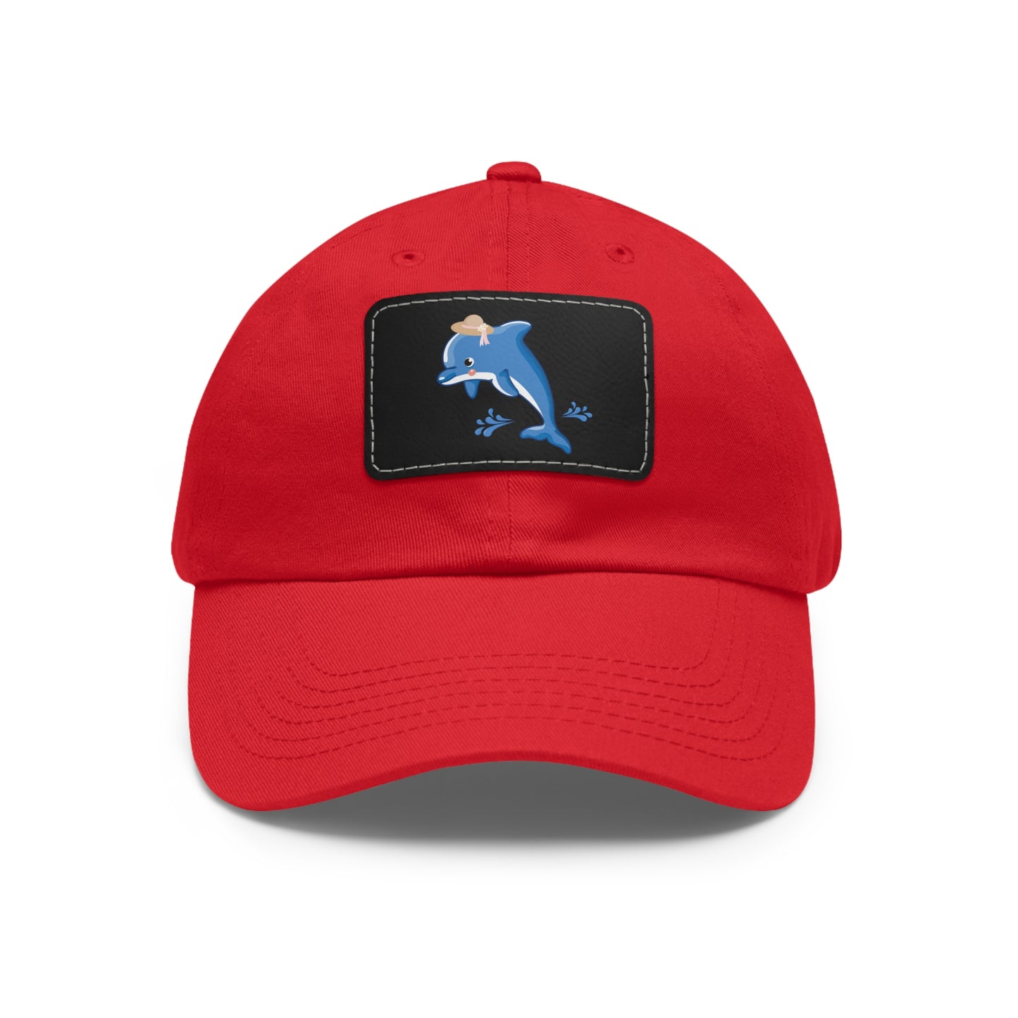 DDolphin wearing a straw hat with stylized water splashes ad Hat with Leather Patch (Rectangle)