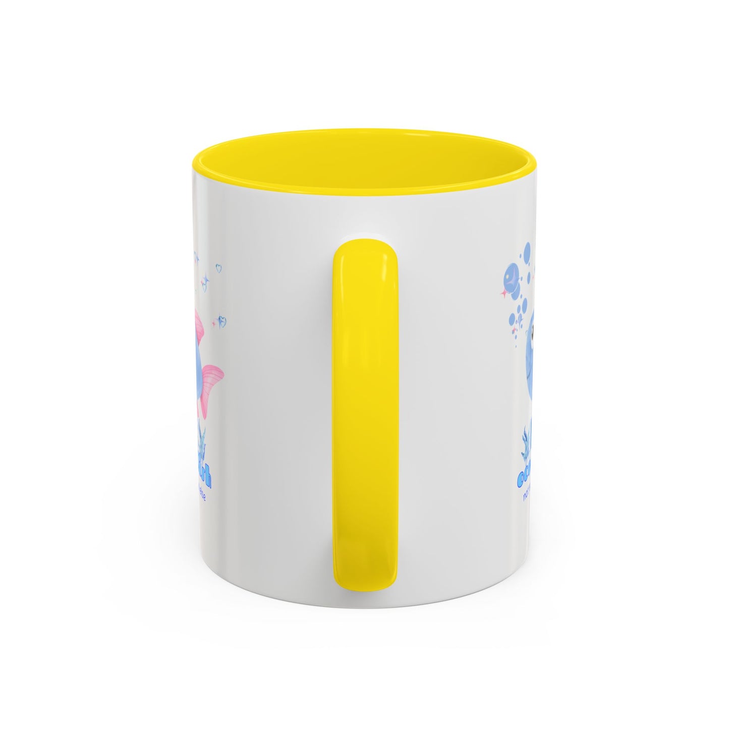 Cute cartoon fish with pink fins and bubble Coffee Mug