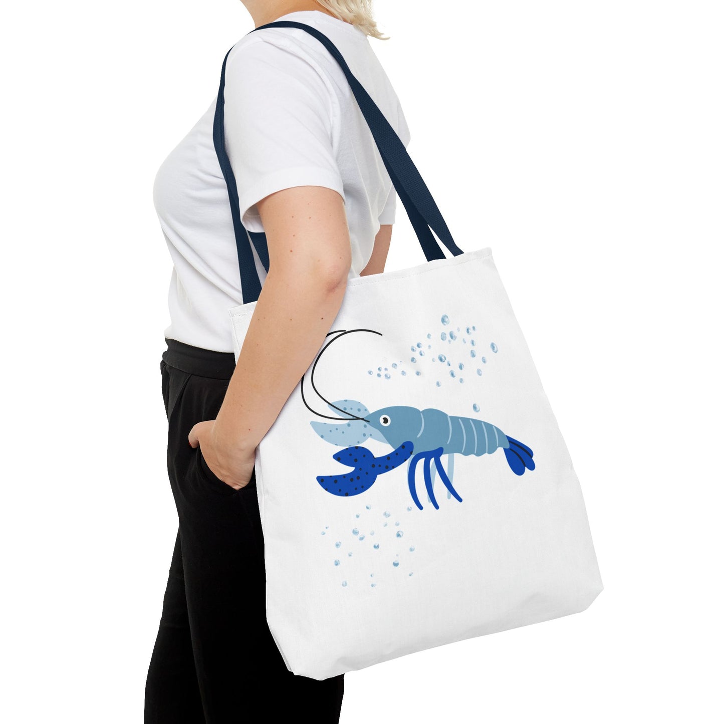 Blue shrimp with dark blue claws and bubbles Tote Bag