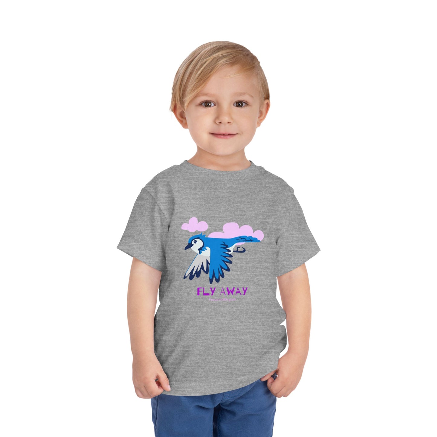Toddler Short Sleeve Tee with ‘Fly Away’ Design, Cute Kids Shirt, Baby Gift, Playful Toddler Wear, Summer Outfit, Bird Graphic Tee