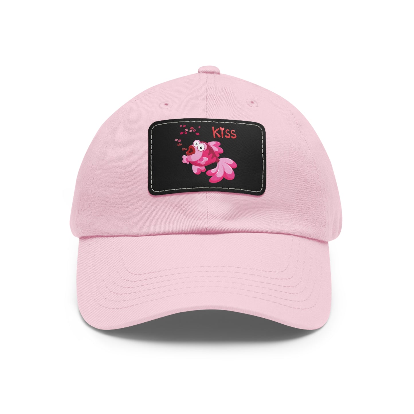 Pink fish with open mouth and kiss Dad Hat with Leather Patch (Rectangle)