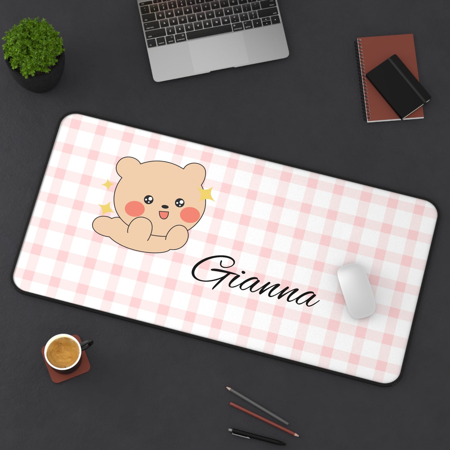 Personalized Cute Desk Mat with Bear Design, Custom Name Desk Pad, Office Decor, Gift for Students, Home Office Accessories