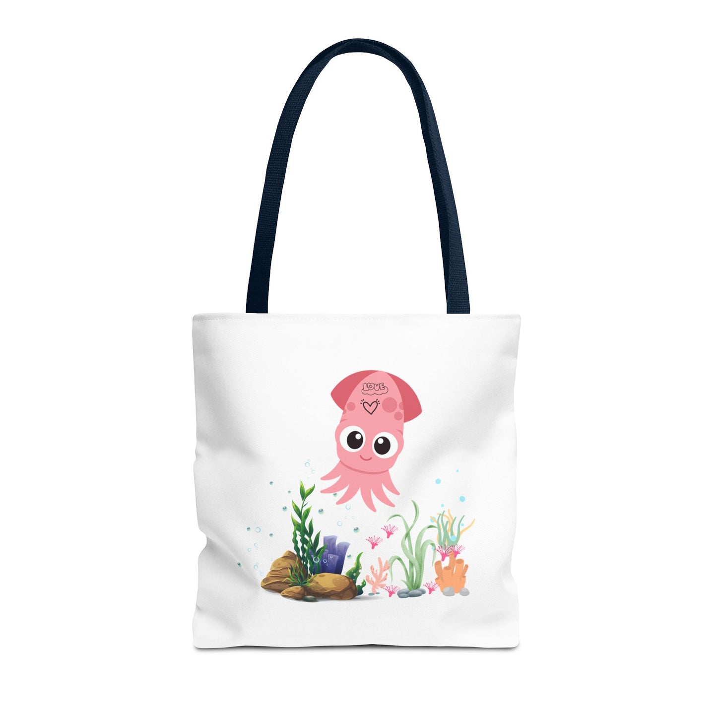 Pink squid cartoon with love Tote Bag