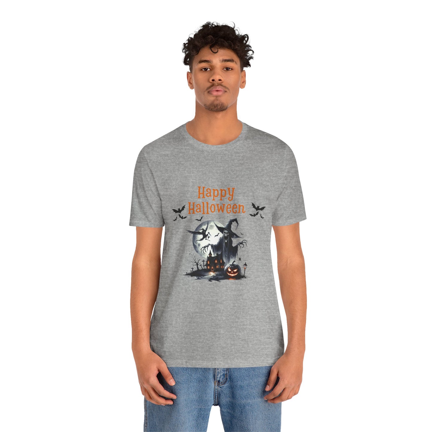 Happy Halloween Unisex Tee, Spooky T-Shirt, Halloween Gift, Fall Wardrobe Essential, Ghosts and Ghouls Vibe