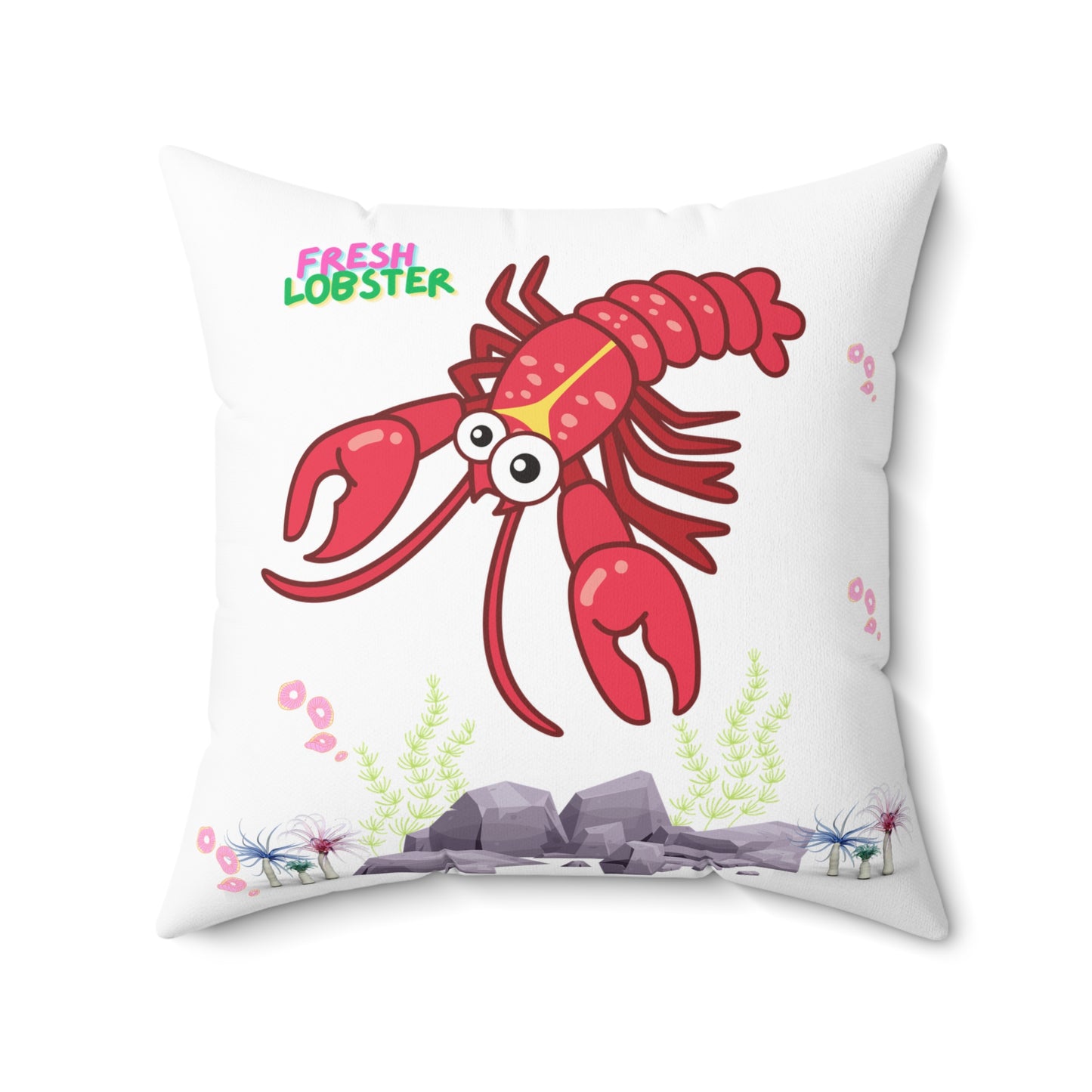 Friendly red lobster big eyes and yellow strip Spun Polyester Square Pillow