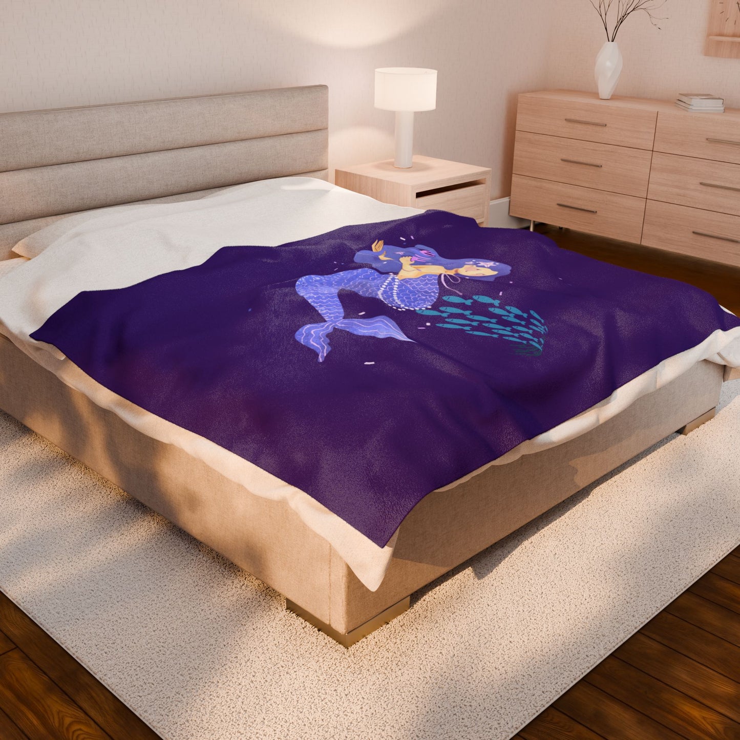 The mermaid and her school fish Velveteen Plush Blanket