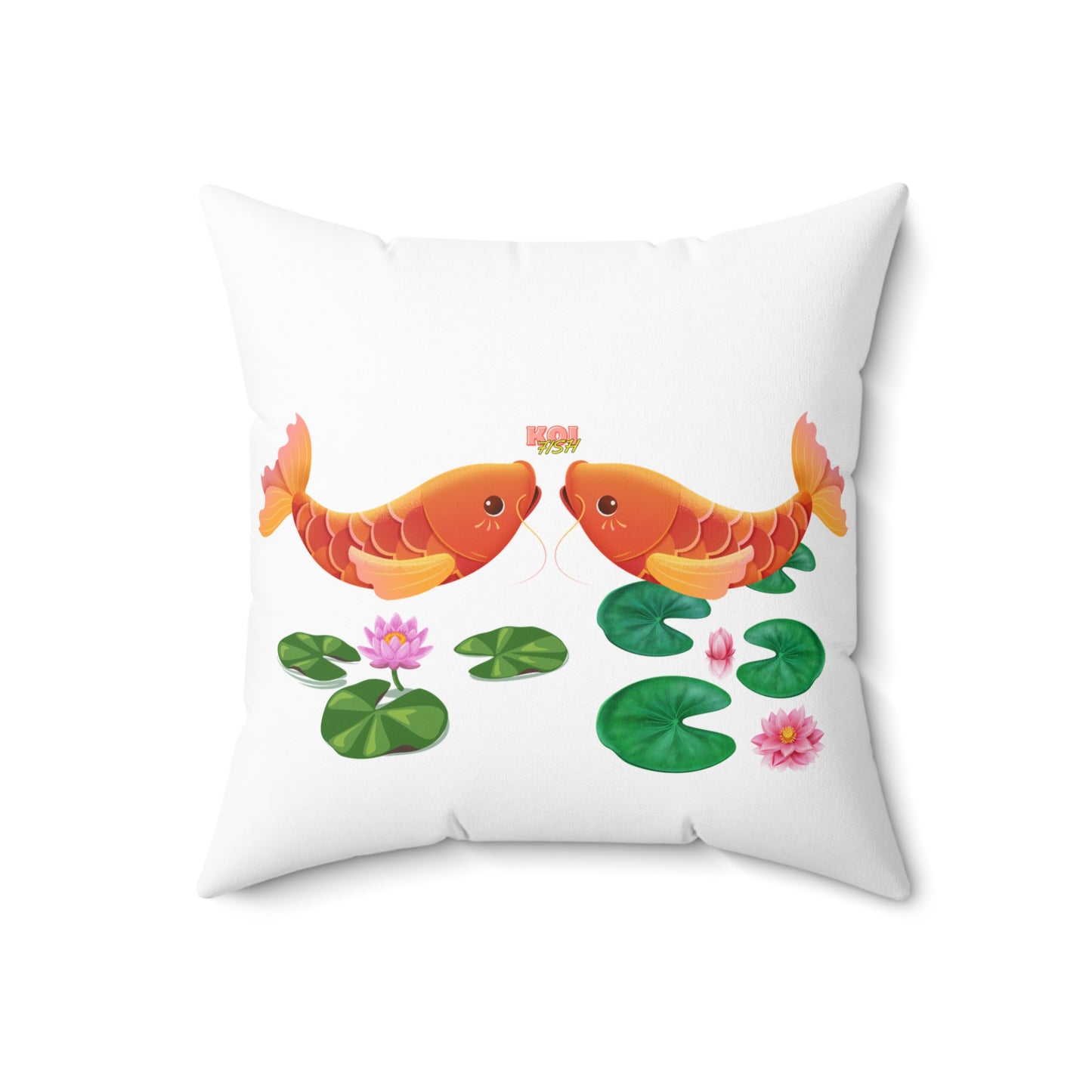 Golden koi fish with lotus flowers Spun Polyester Square Pillow