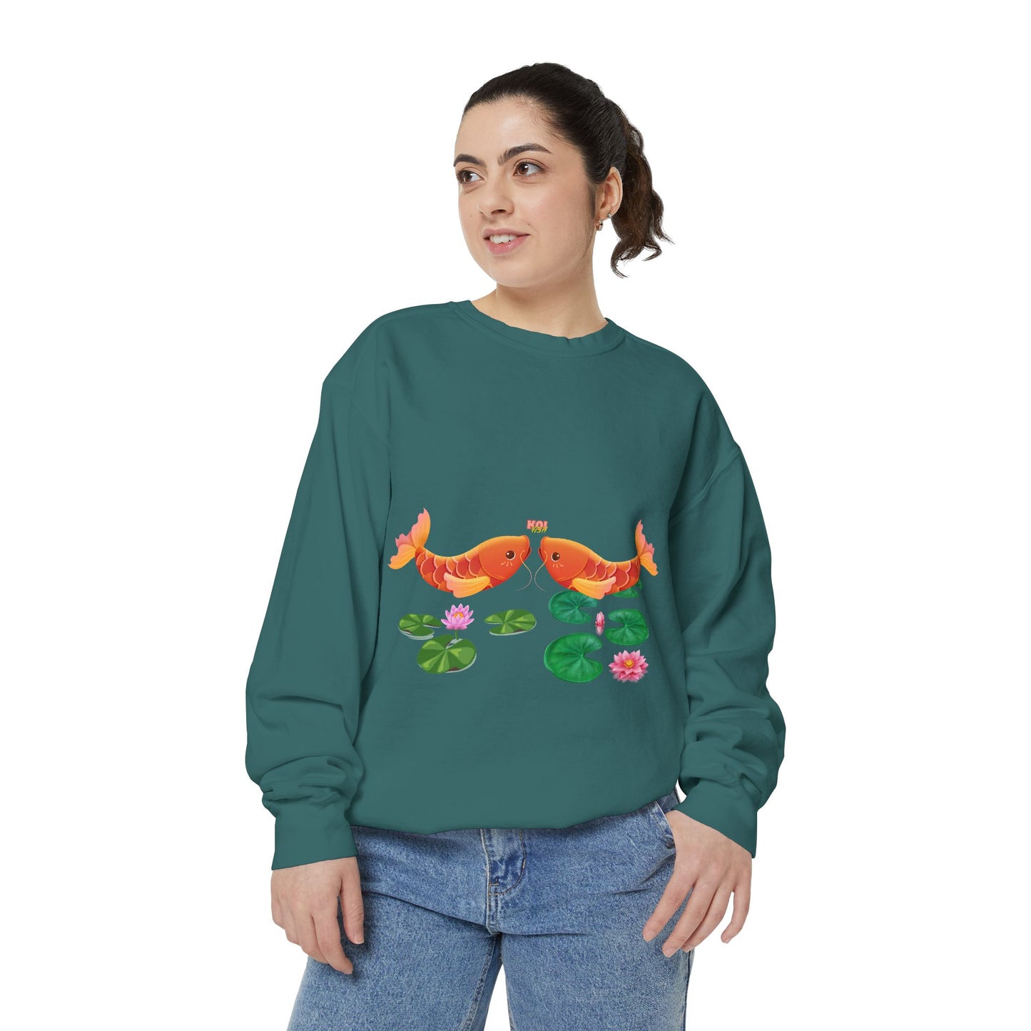 Golden koi fish with lotus flowers Unisex Garment-Dyed Sweatshirt