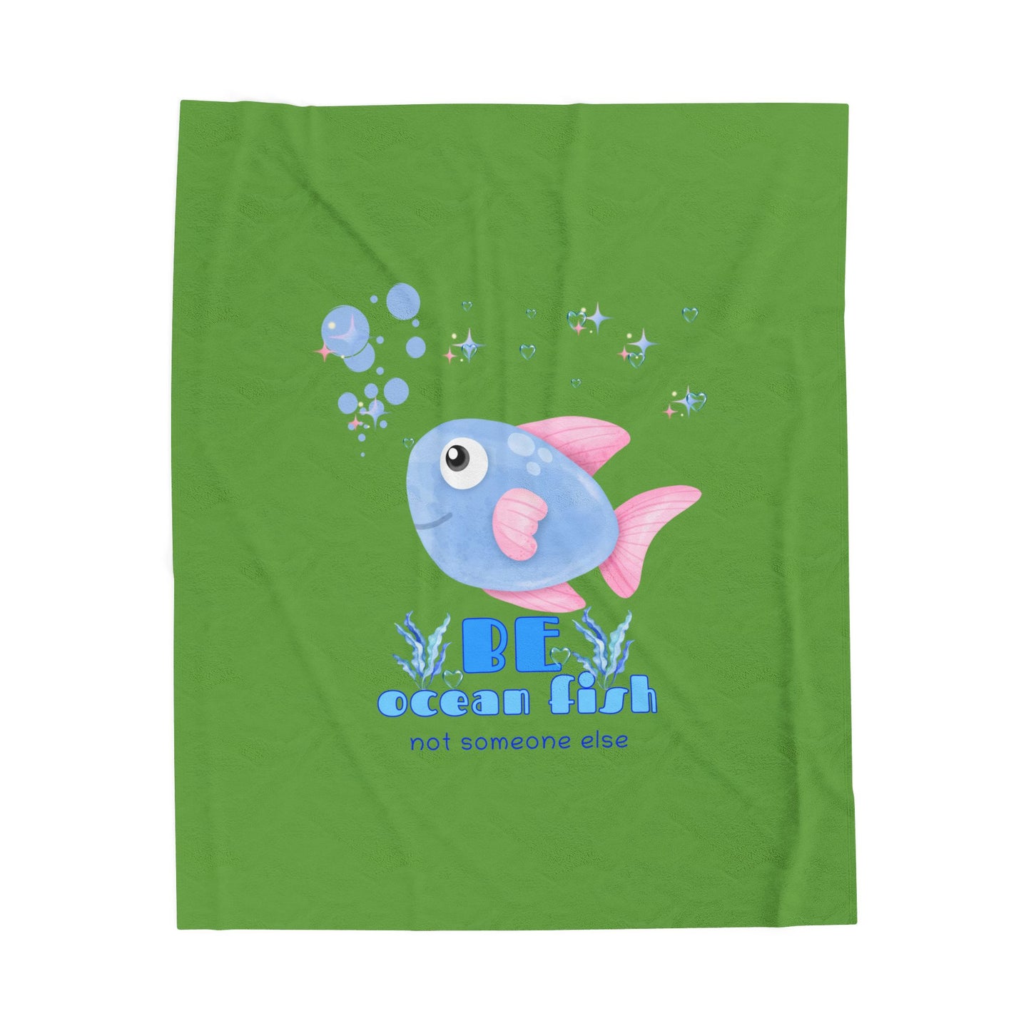 Cute cartoon fish with pink fins and bubble Velveteen Plush Blanket