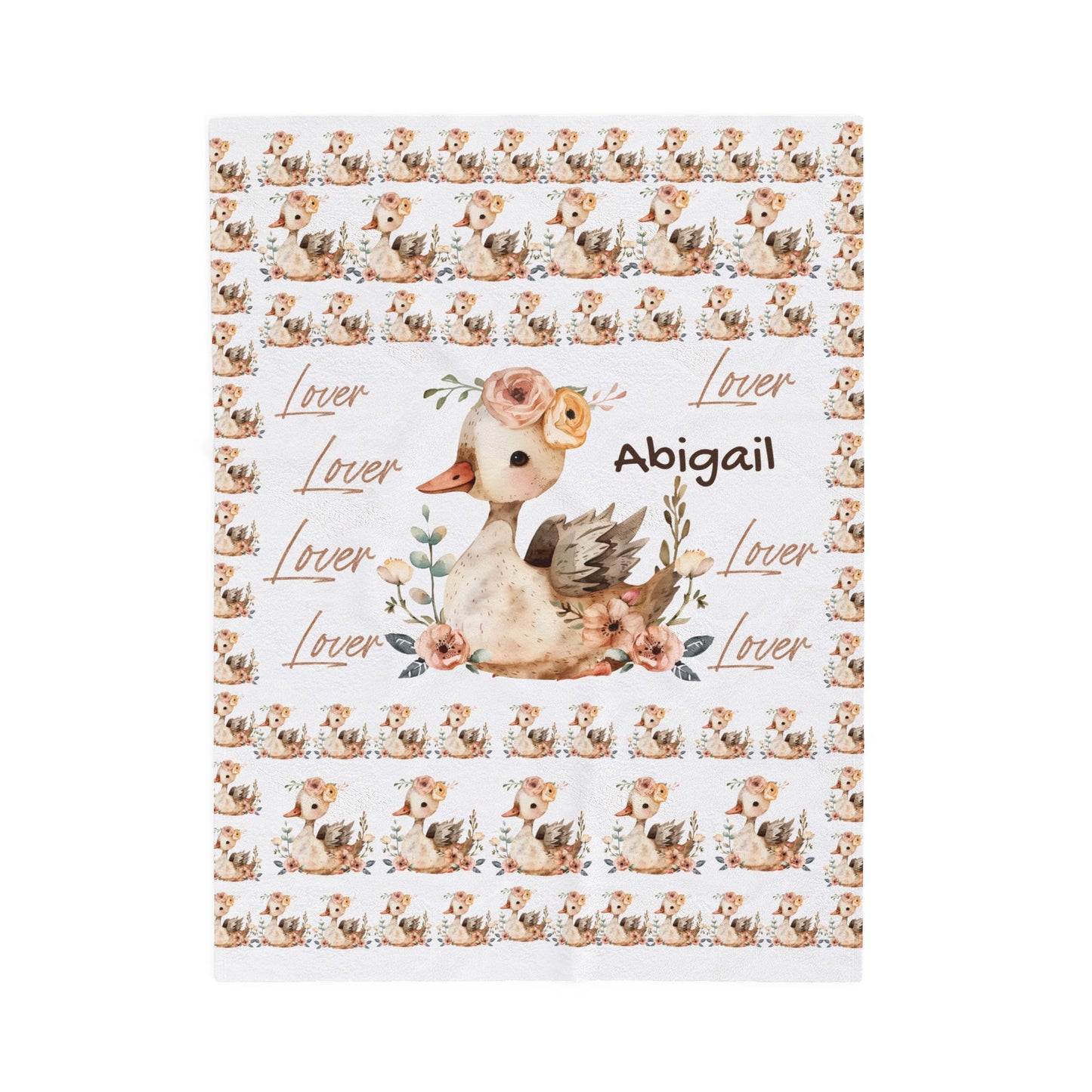 Personalized Velveteen Plush Blanket with Floral Duck Design | Cozy Gift for Baby Nursery, Birthday, Baby Shower, New Parents