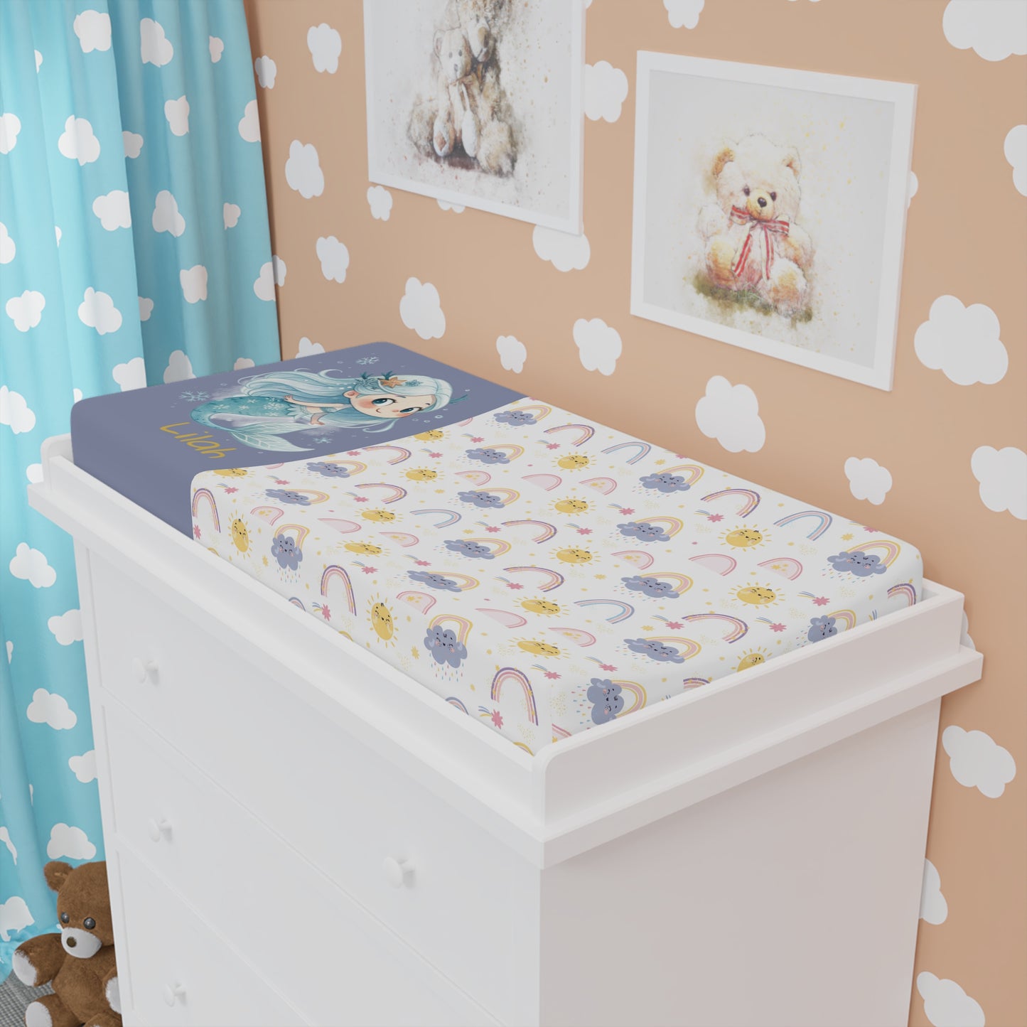 Unicorn Rainbow Baby Changing Pad Cover — Personalized Name Option