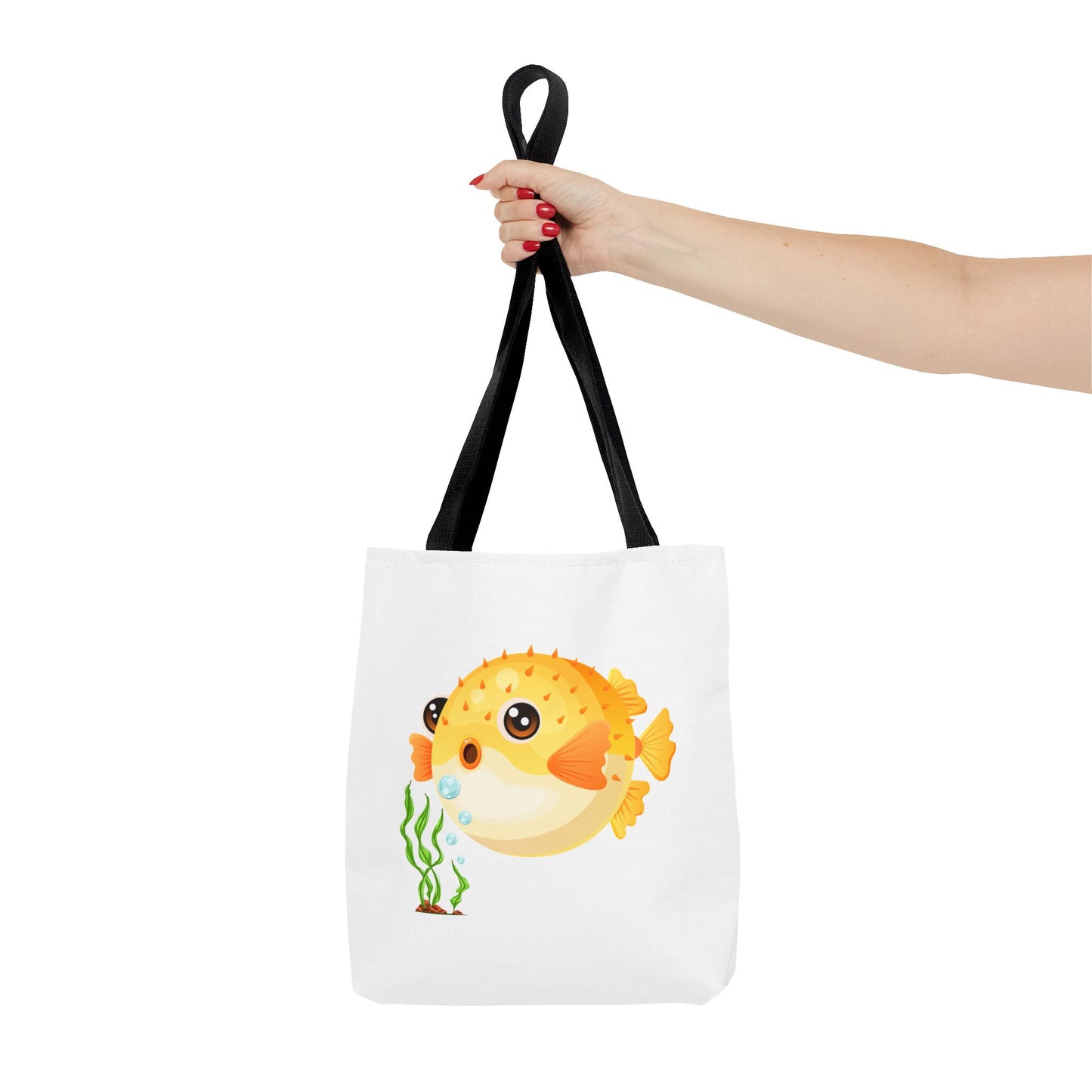 Cartoon Pufferfish with seaweed Tote Bag