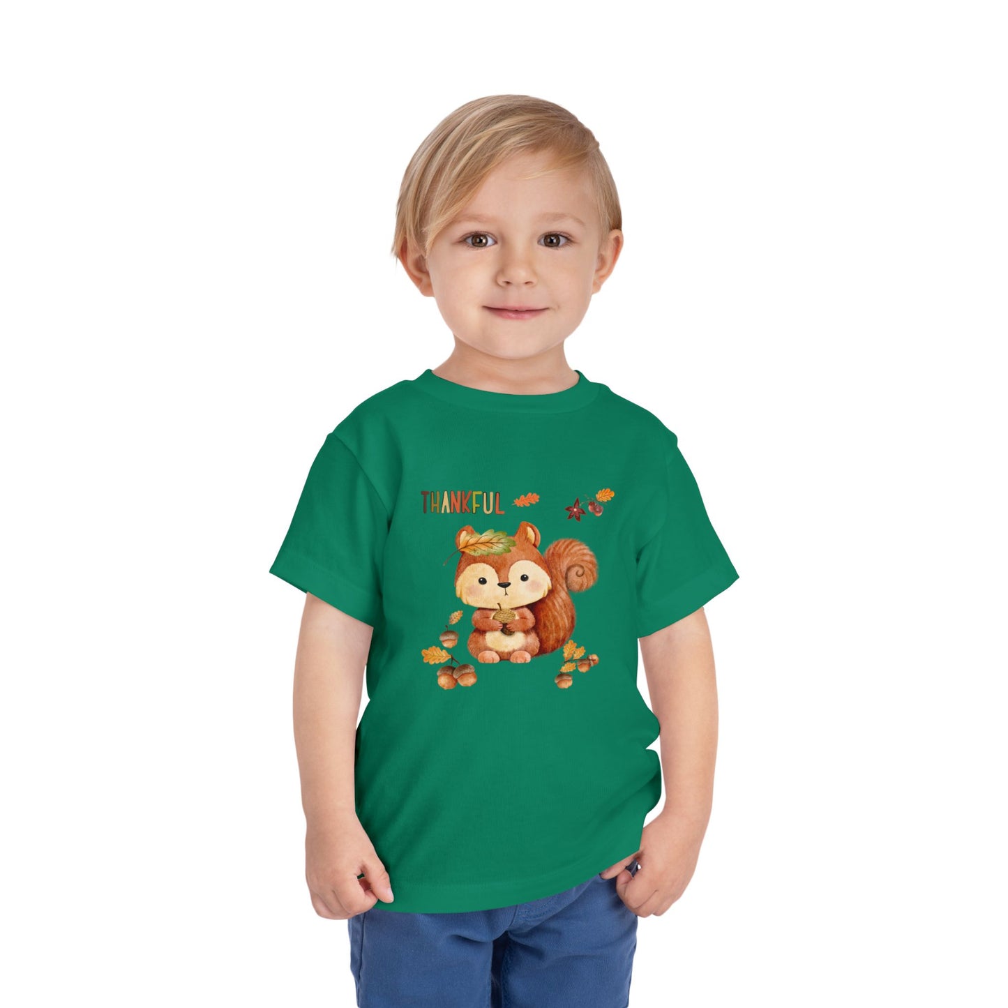 Toddler Short Sleeve Tee - Thankful Squirrel Design, Kids Fall T-Shirt, Thanksgiving Gift, Cute Toddler Apparel, Autumn Outfit