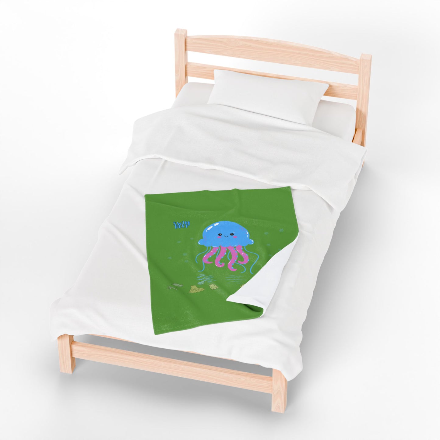 Blue jellyfish with pink tentacles Velveteen Plush Blanket