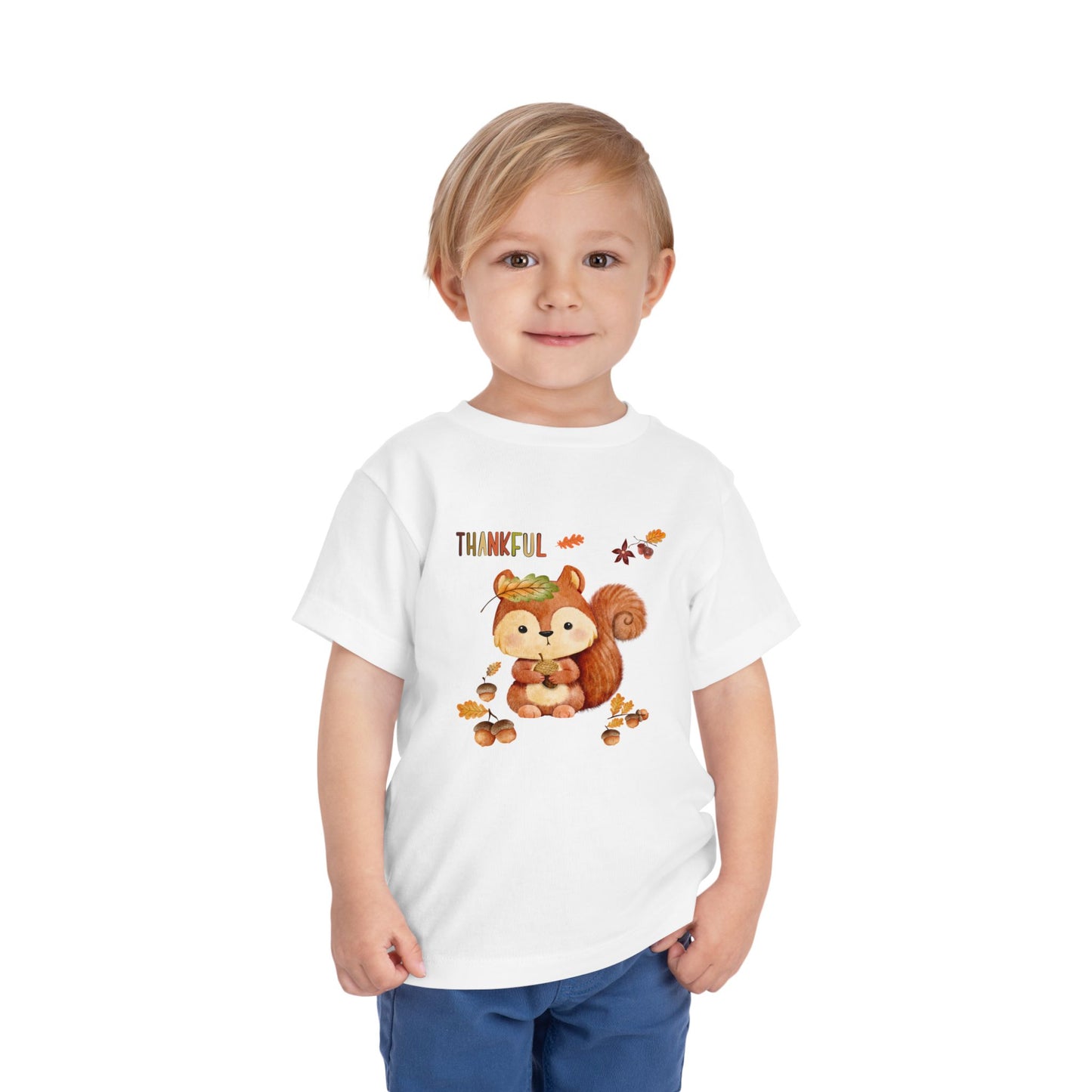 Toddler Short Sleeve Tee - Thankful Squirrel Design, Kids Fall T-Shirt, Thanksgiving Gift, Cute Toddler Apparel, Autumn Outfit
