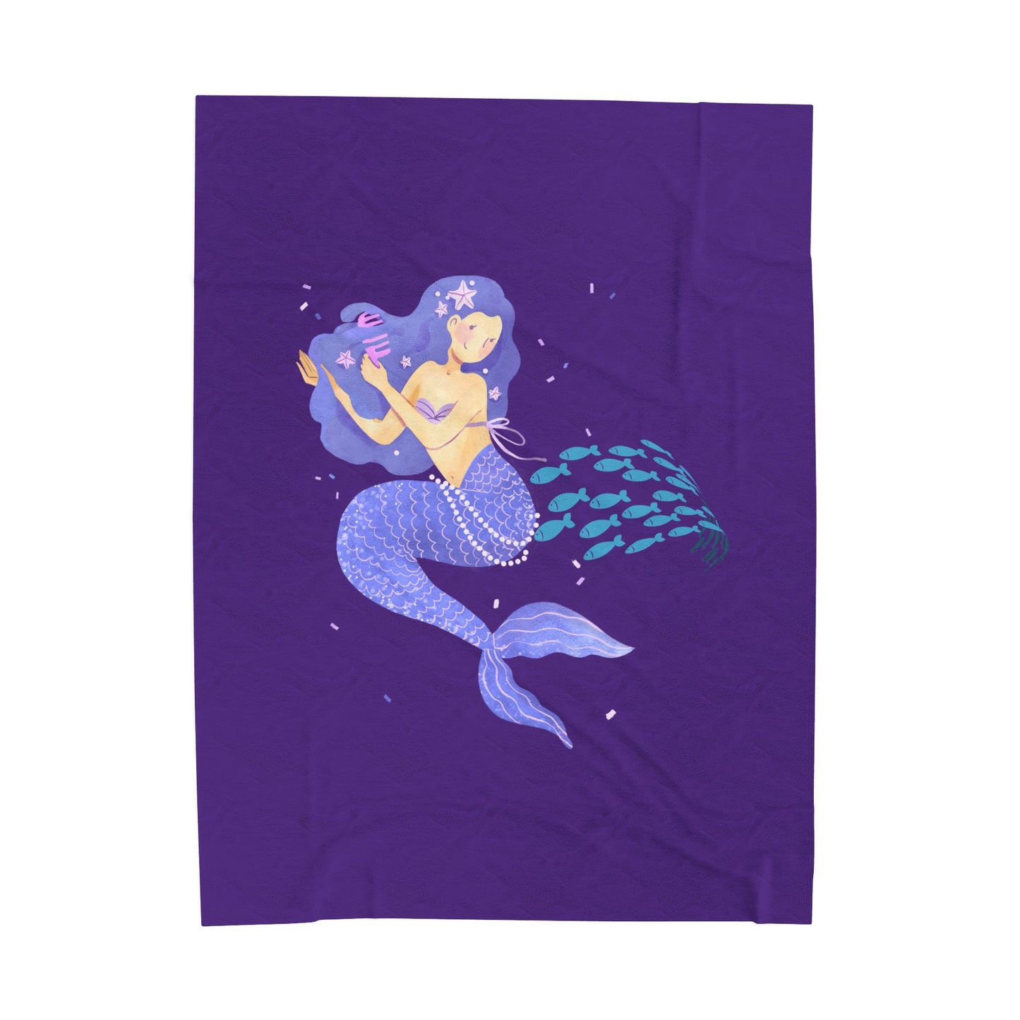 The mermaid and her school fish Velveteen Plush Blanket