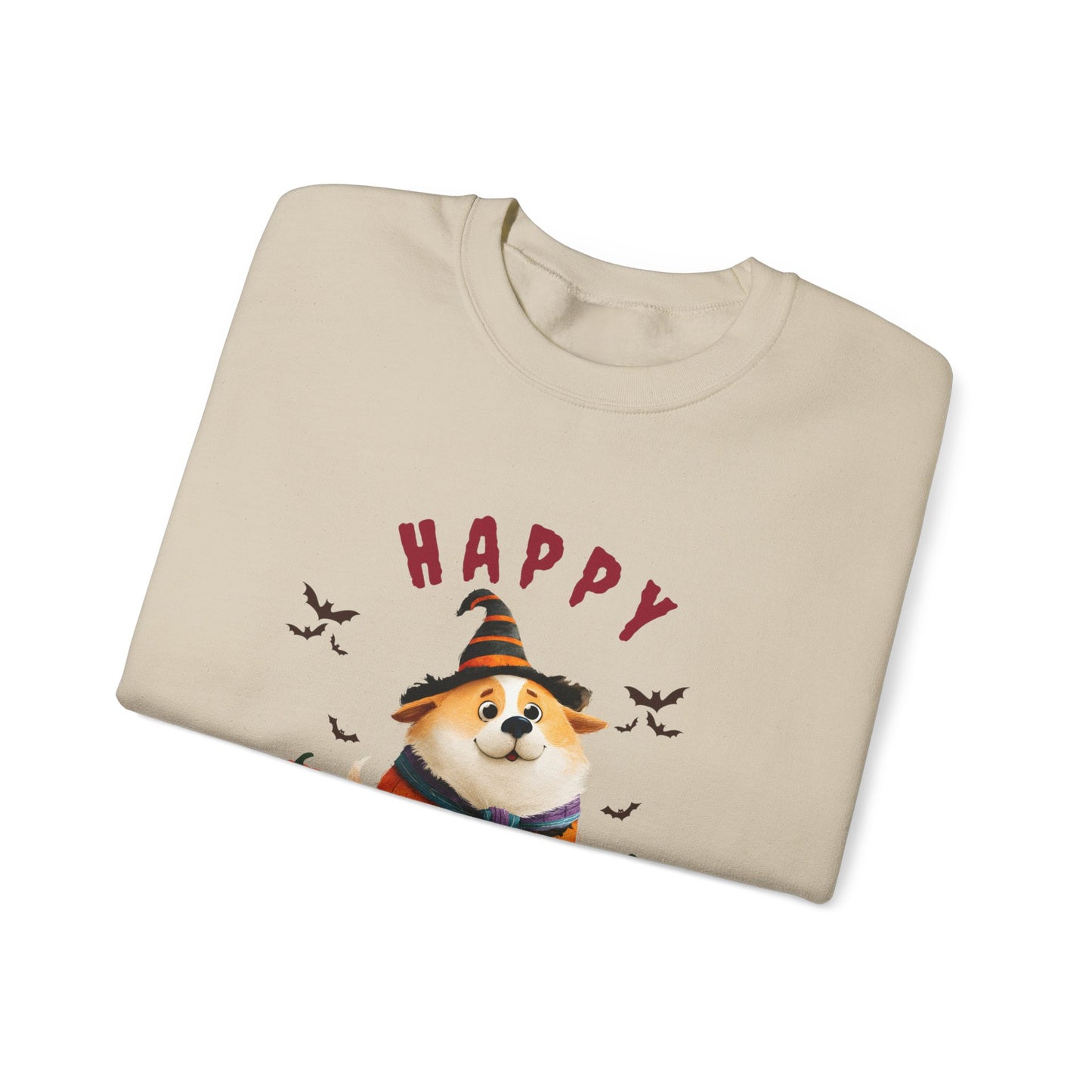 Happy Halloween Dog Sweatshirt, Cozy Fall Attire, Pet Halloween Apparel, Unisex Crewneck, Perfect for Halloween Parties, Fall Fashion