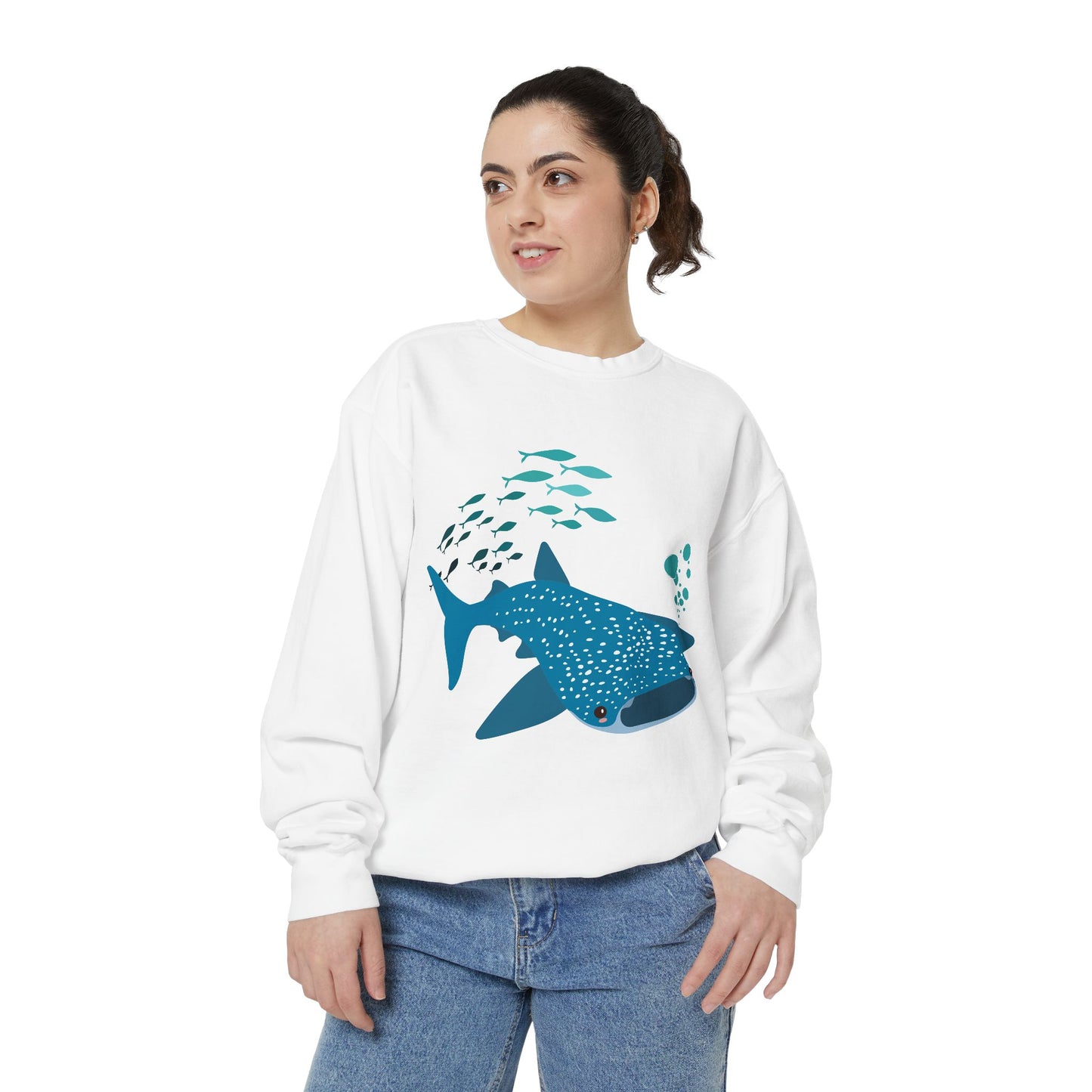 Whale Shark school of fish and buddles Unisex Garment-Dyed Sweatshirt