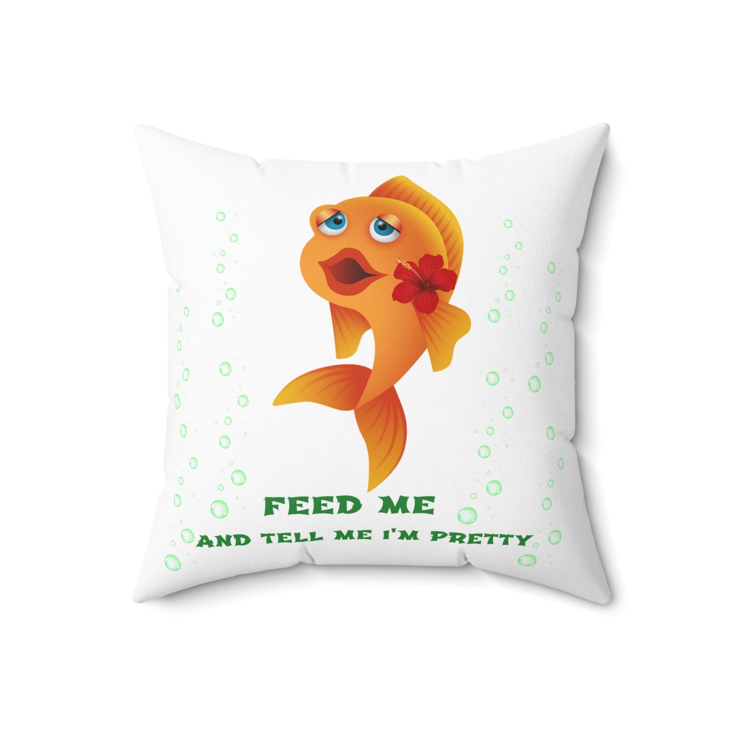 Cartoon goldfish with red lips and flower Spun Polyester Square Pillow