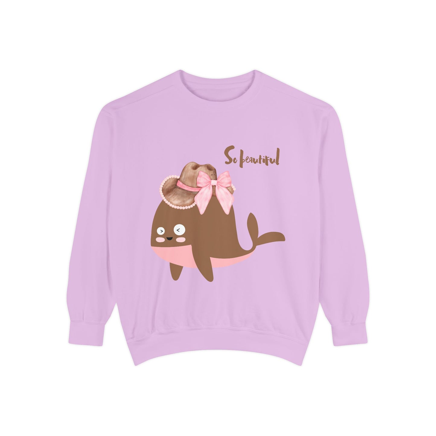 Whale wearing a cowboy hat with a pink bow Unisex Garment-Dyed Sweatshirt