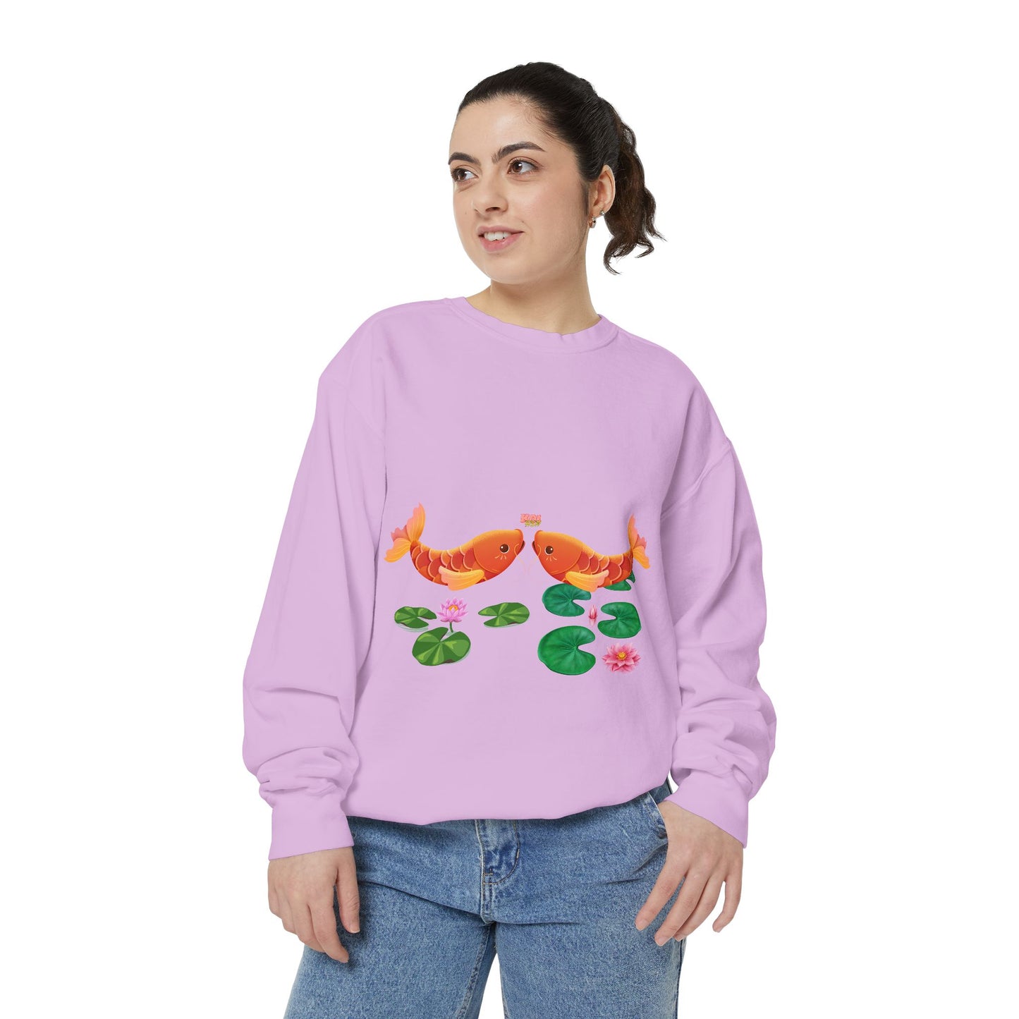 Golden koi fish with lotus flowers Unisex Garment-Dyed Sweatshirt