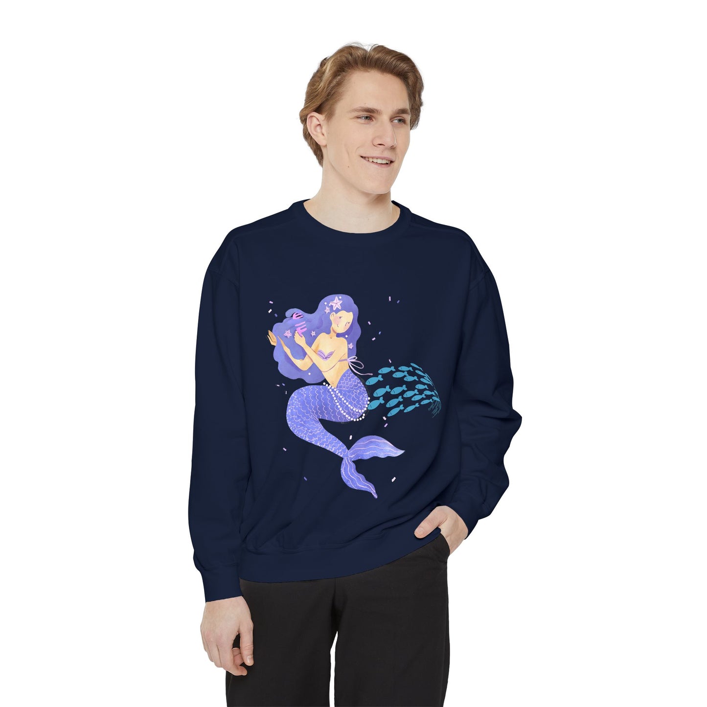 The mermaid and her school fish Unisex Garment-Dyed Sweatshirt