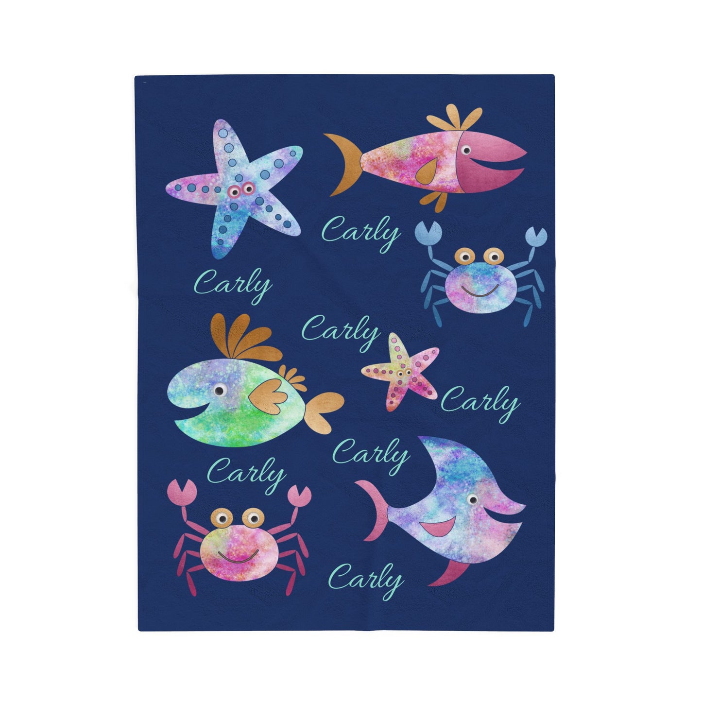 Personalized Velveteen Plush Blanket - Colorful Sea Creatures Design, Custom Gift, Kids Bedroom Decor, Cozy Blanket, Kids Gift