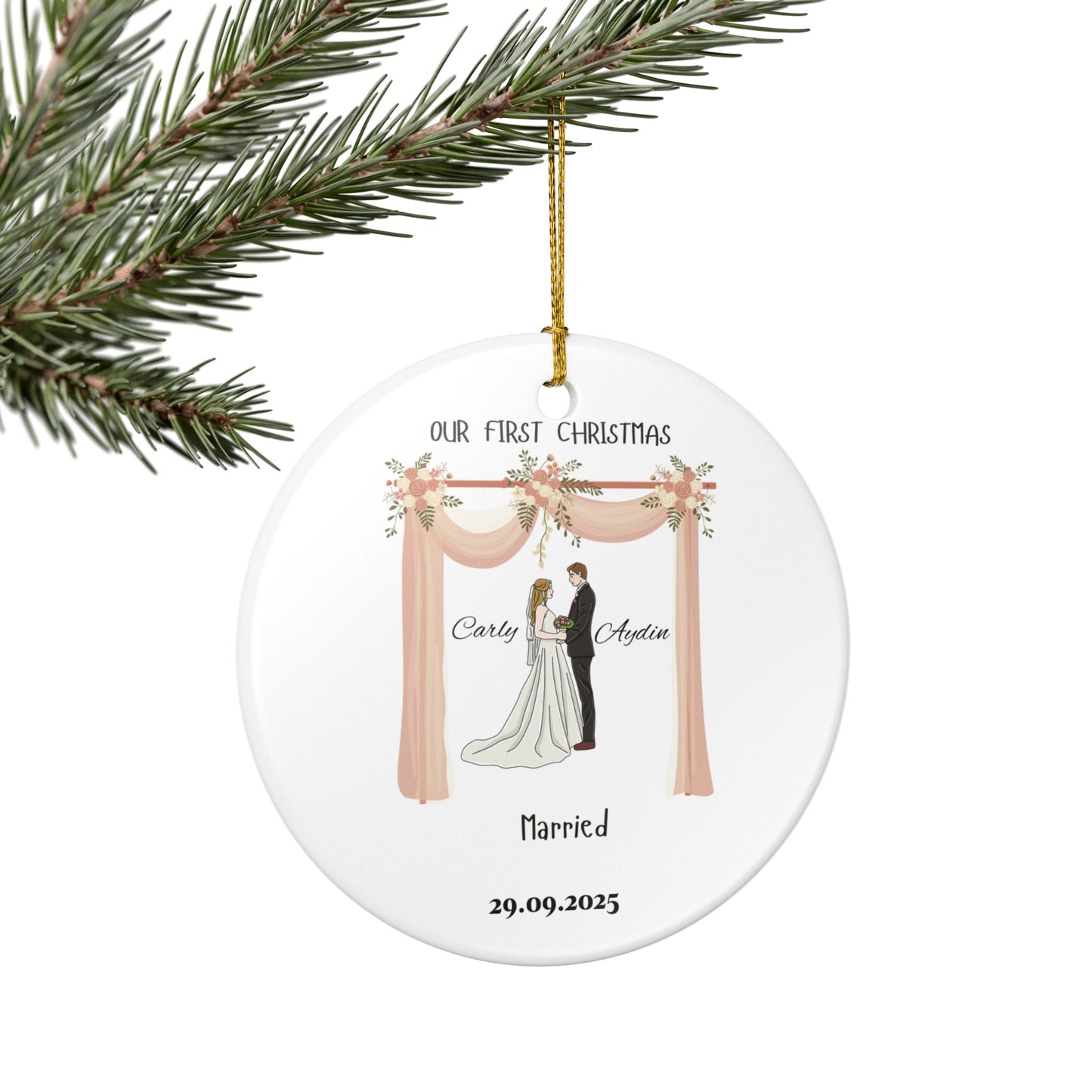 Personalized Wedding Ornament, First Christmas Decoration, Couples Gift, Holiday Keepsake, Custom Name Ornament, Wedding Anniversary Decor